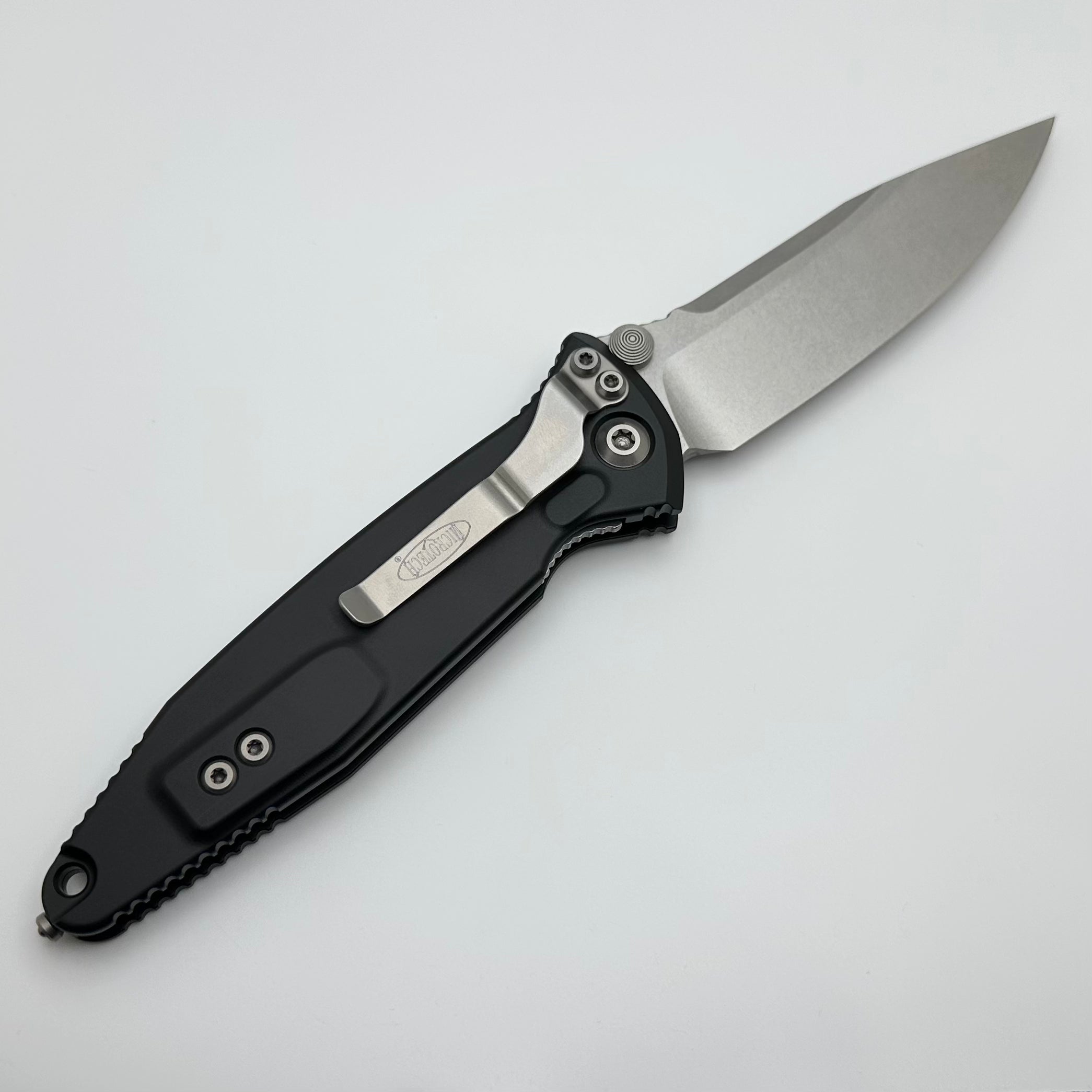 Premium Microtech Socom Elite Tactical Knife - Stonewash Finish, Manual Open, Black Handle (Pre-Owned)