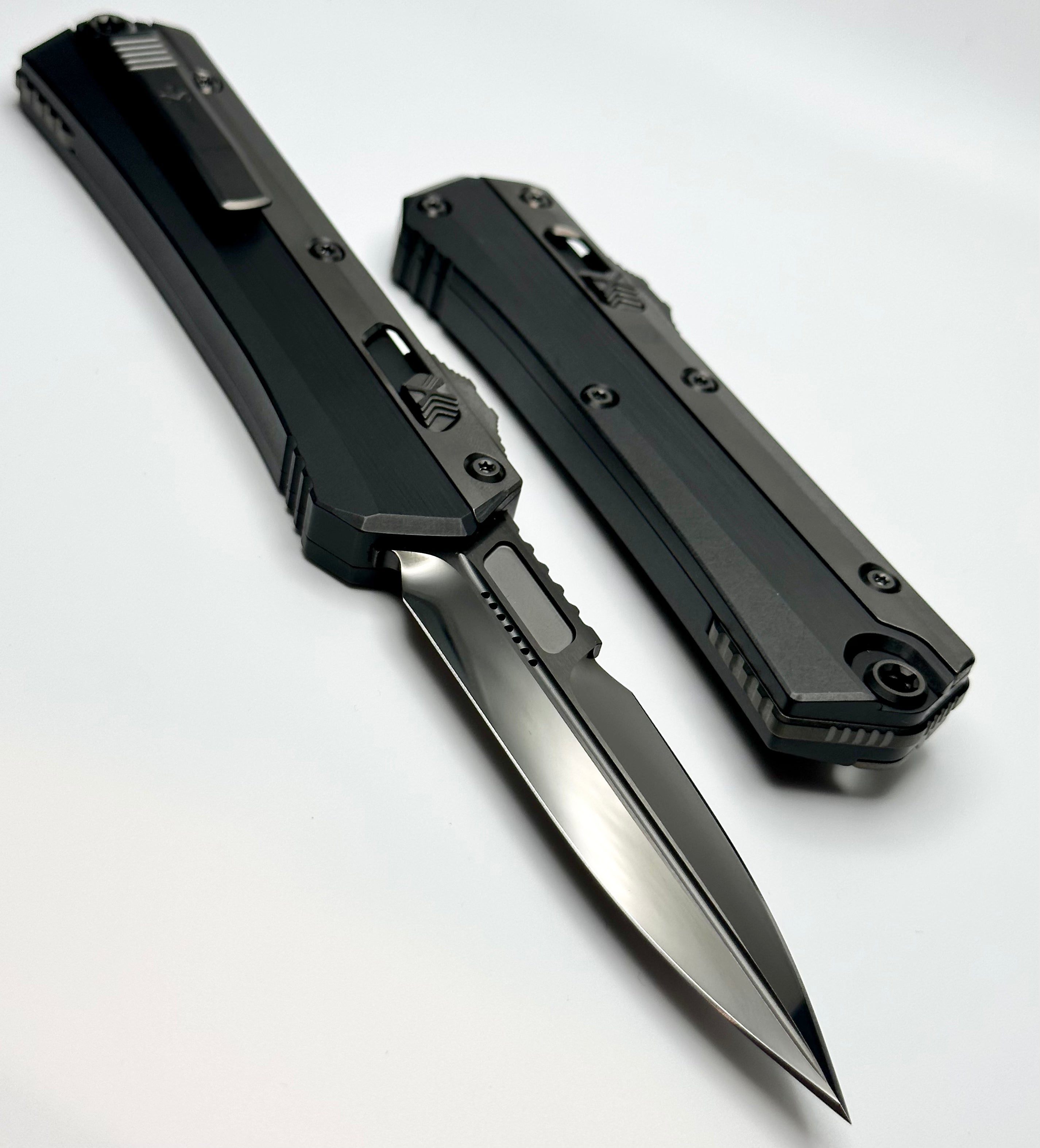 Marfione Custom Glykon DLC Diamondwash Tactical Knife - Premium Black Aluminum Handle & Stippled DLC Overlay