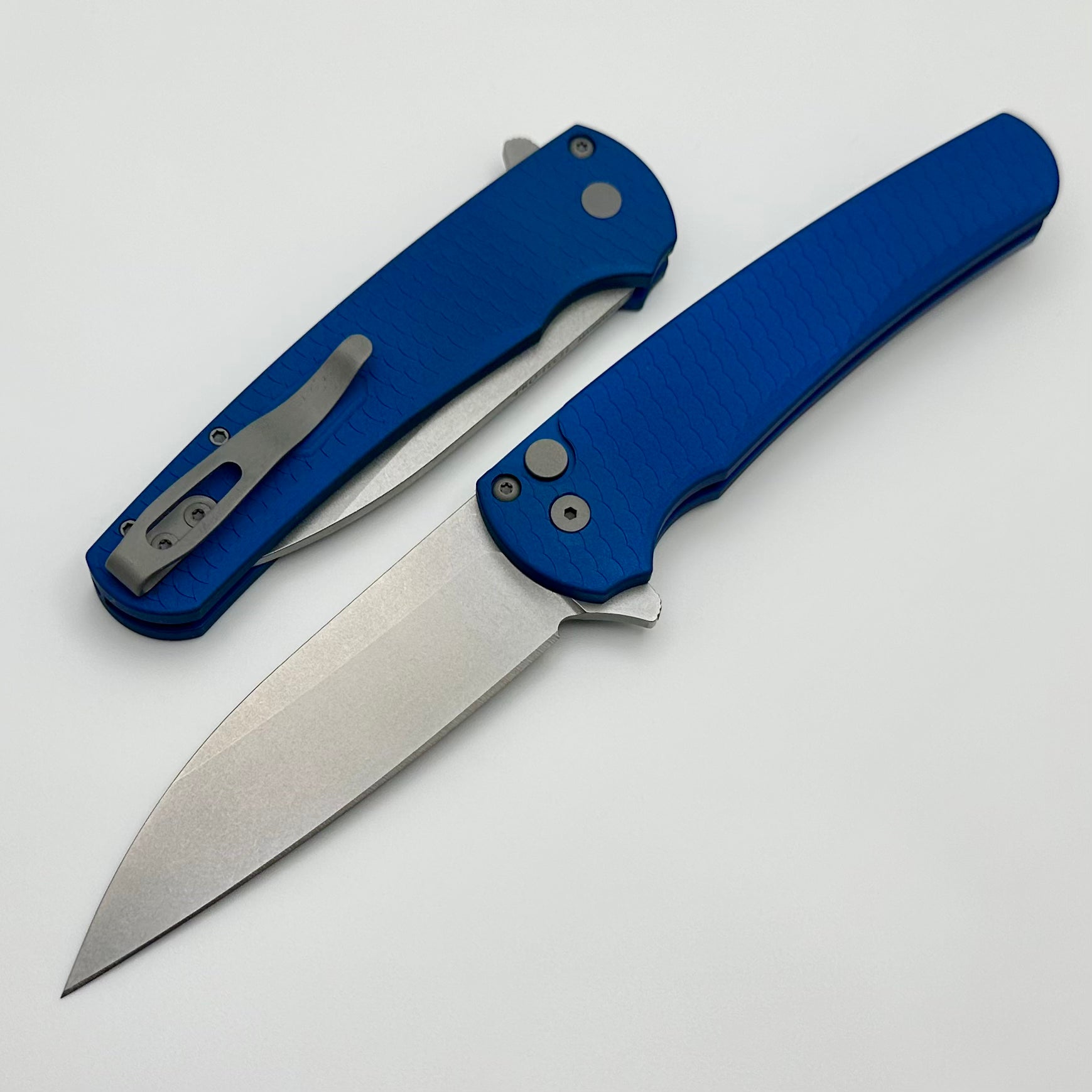 Premium Pro-Tech Malibu Dragon Scale Folding Knife - Blue Handle & MagnaCut Wharncliffe Blade