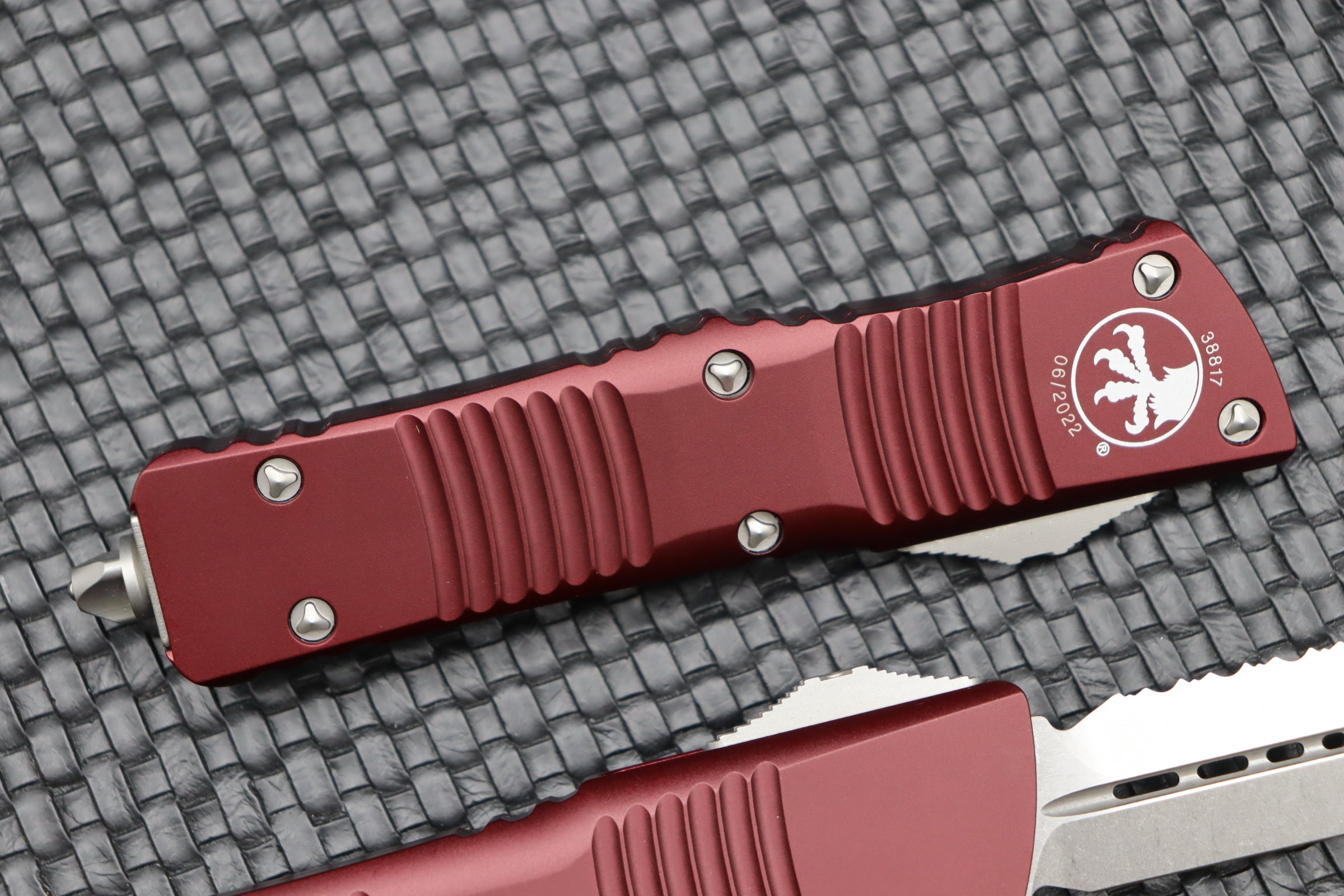 Microtech Combat Troodon Premium Double Edge Tactical Knife - Stonewash & Merlot Red