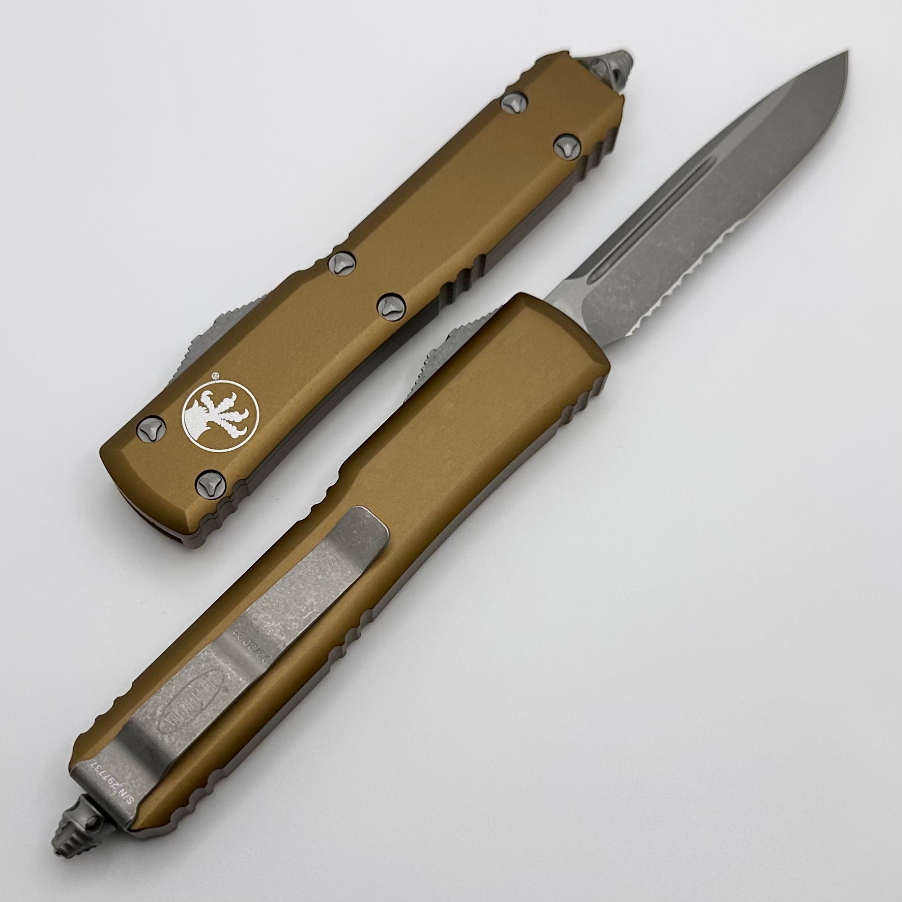 Microtech Ultratech Premium OTF Knife - Apocalyptic Finish with Partial Serration