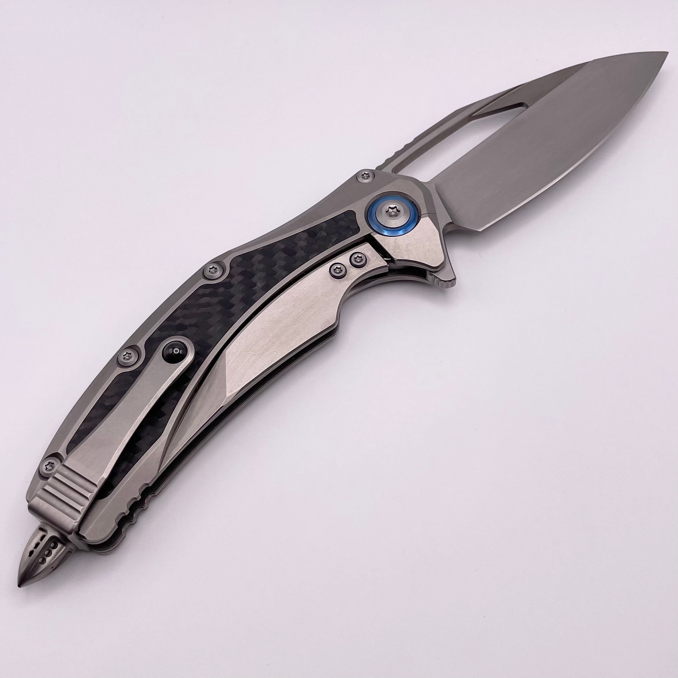 Premium Pre-Owned Microtech Matrix: Titanium & Carbon Fiber with Blue Ti Pivot Collars