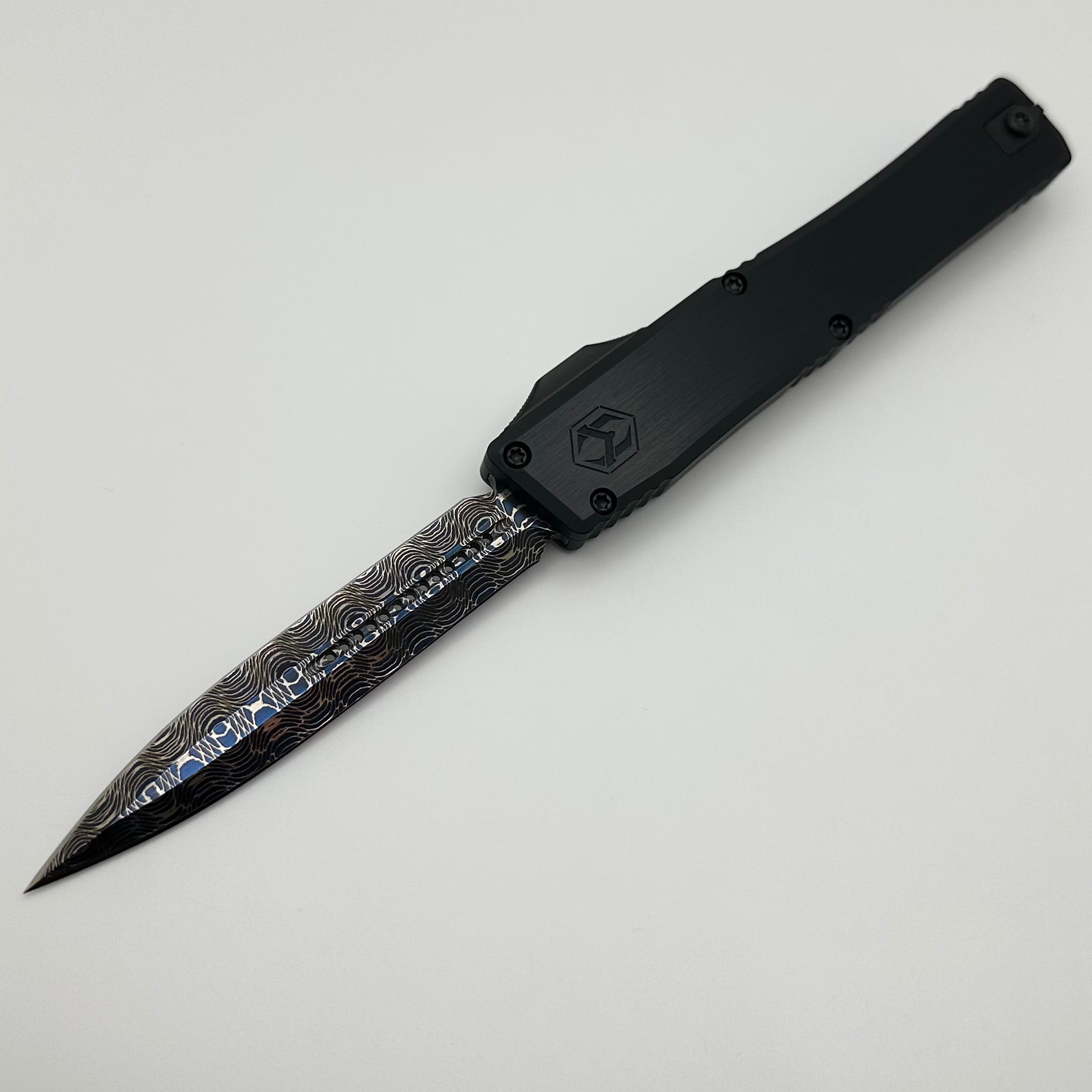 Heretic Premium NYX OTF Knife - Blued Vegas Forge Damascus Blade