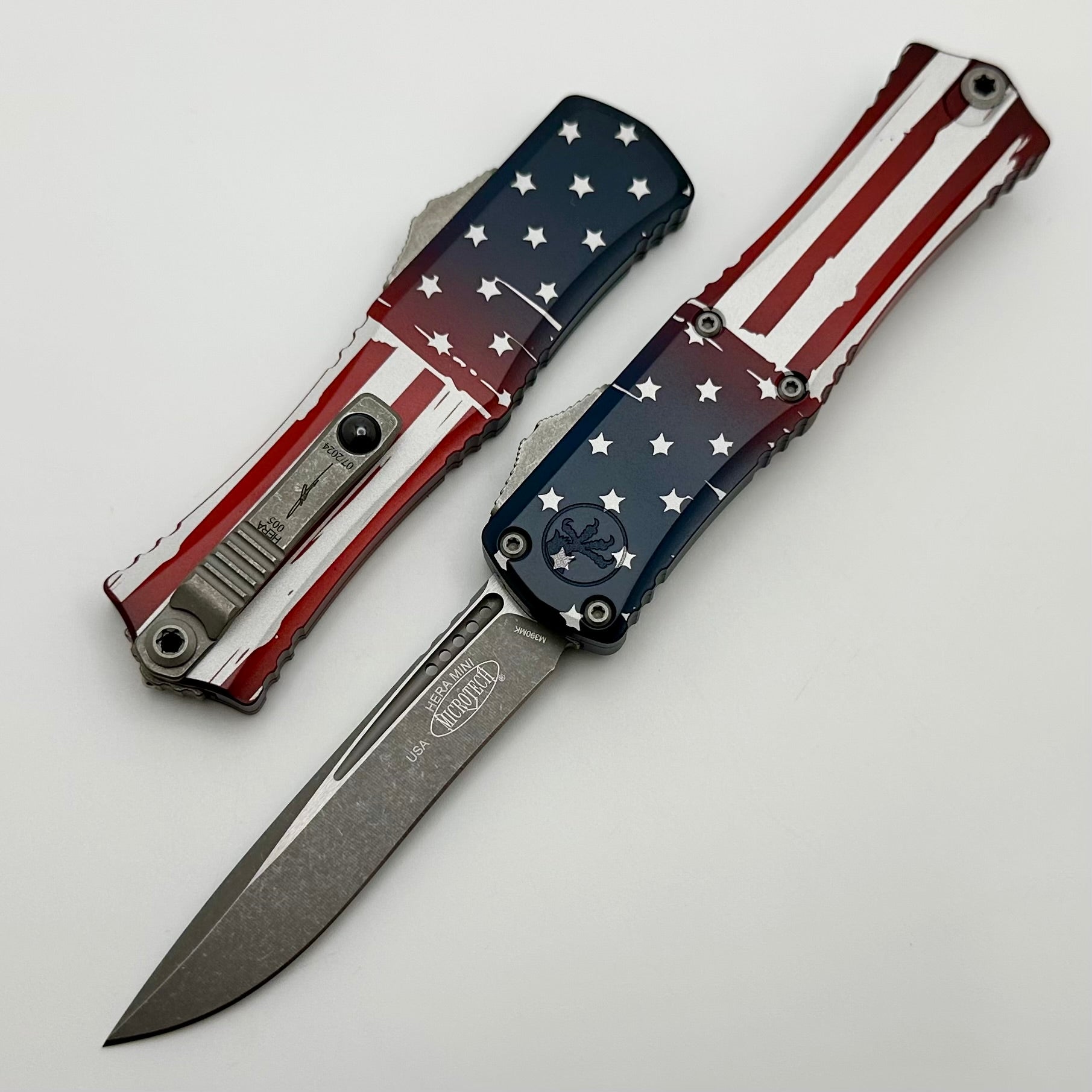 Microtech Hera II Mini USA Flag Apocalyptic Recurve | Premium M390MK Signature Series