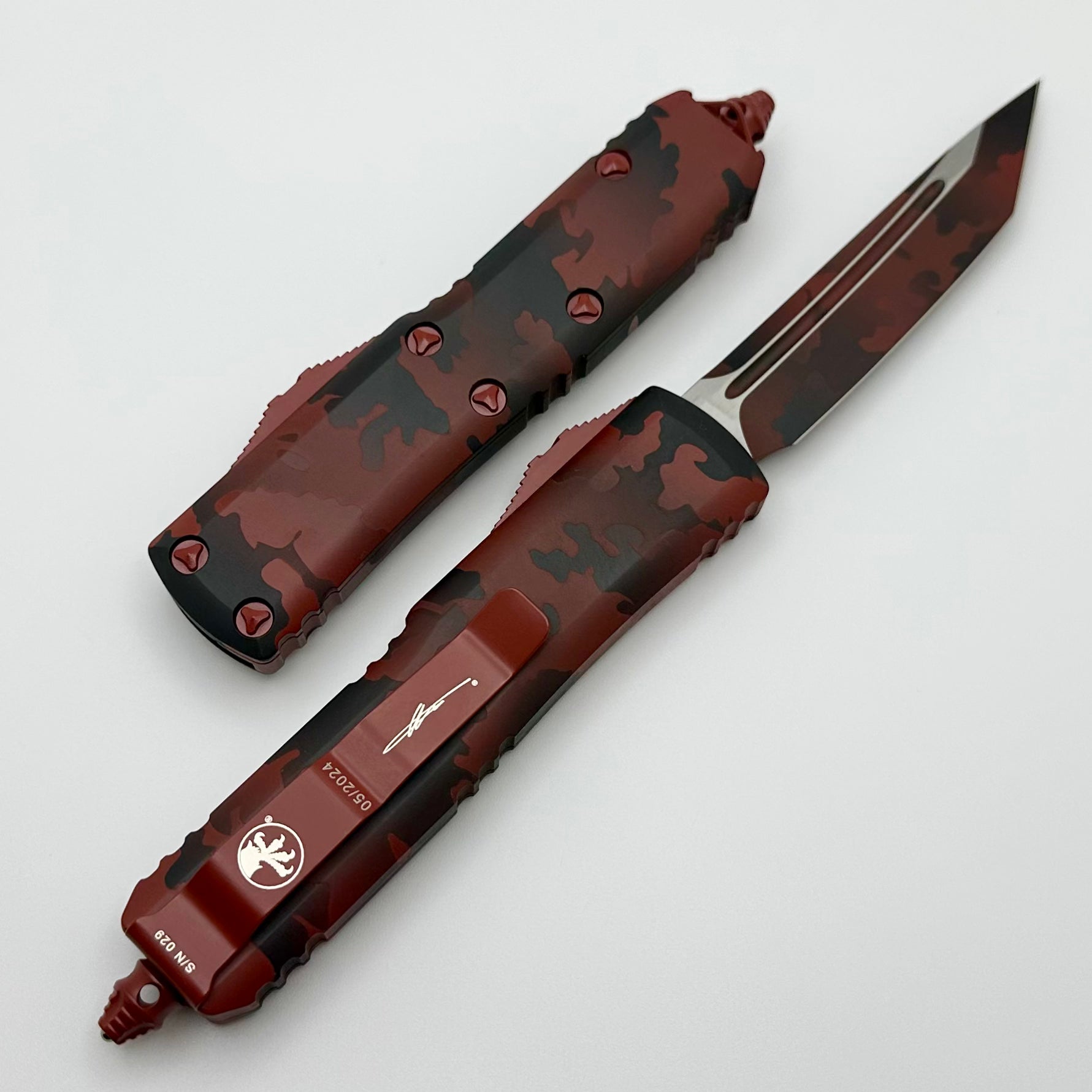 Premium Microtech UTX-85 Tanto Red Camo EDC Knife - Signature Series