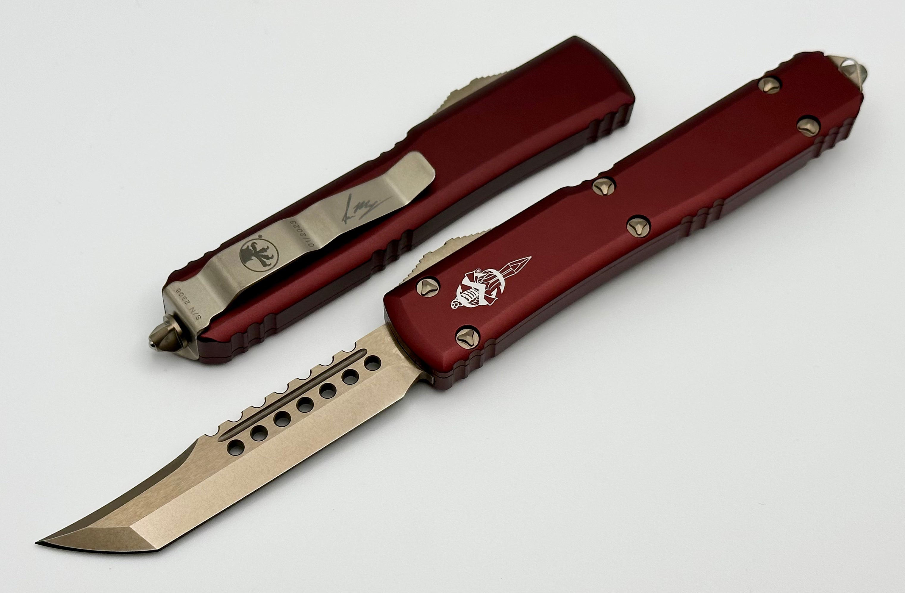 Premium Microtech Ultratech Hellhound Bronze Standard Knife with Merlot Finish