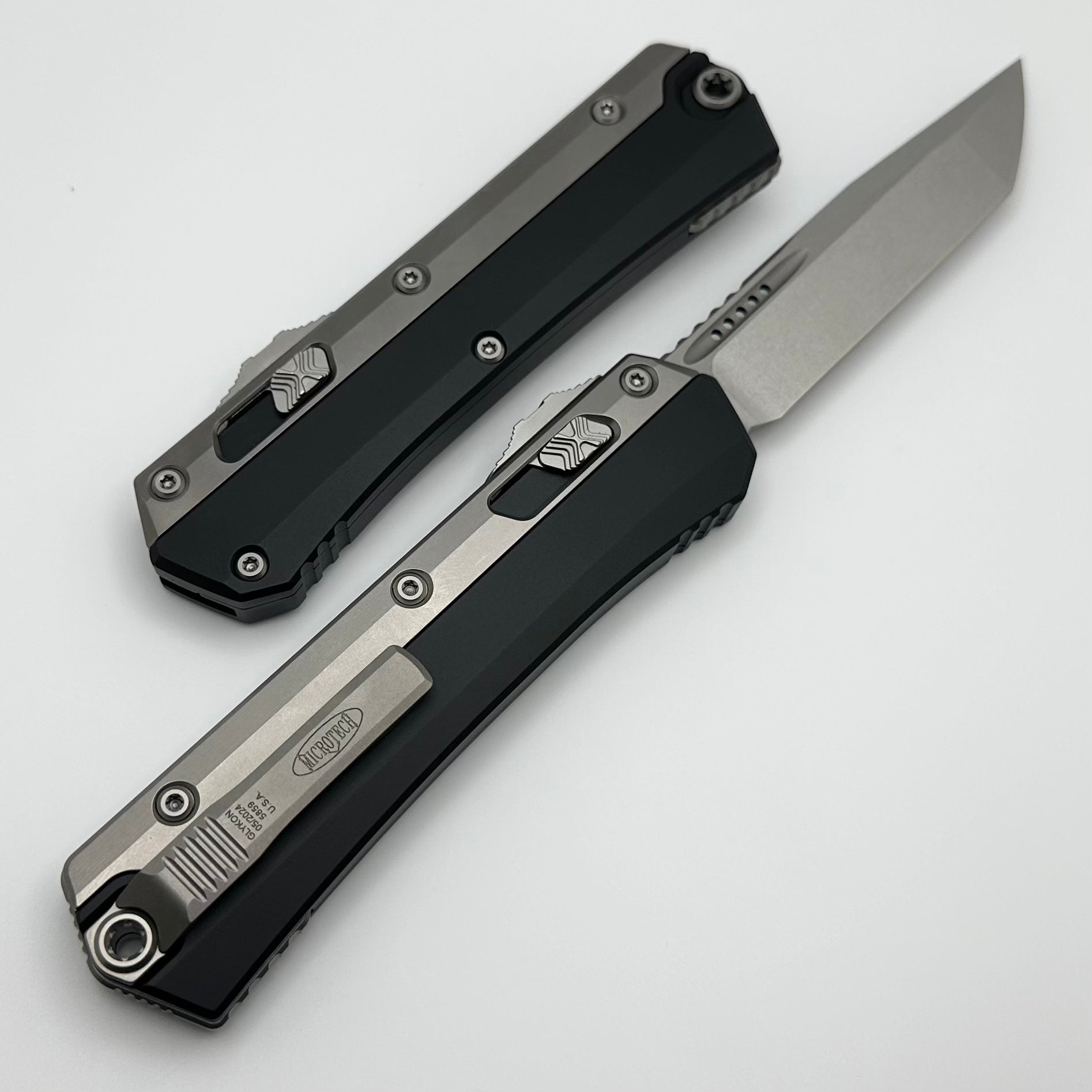 Premium Microtech Glykon Tanto Knife - Stonewash & Bead Blast Design