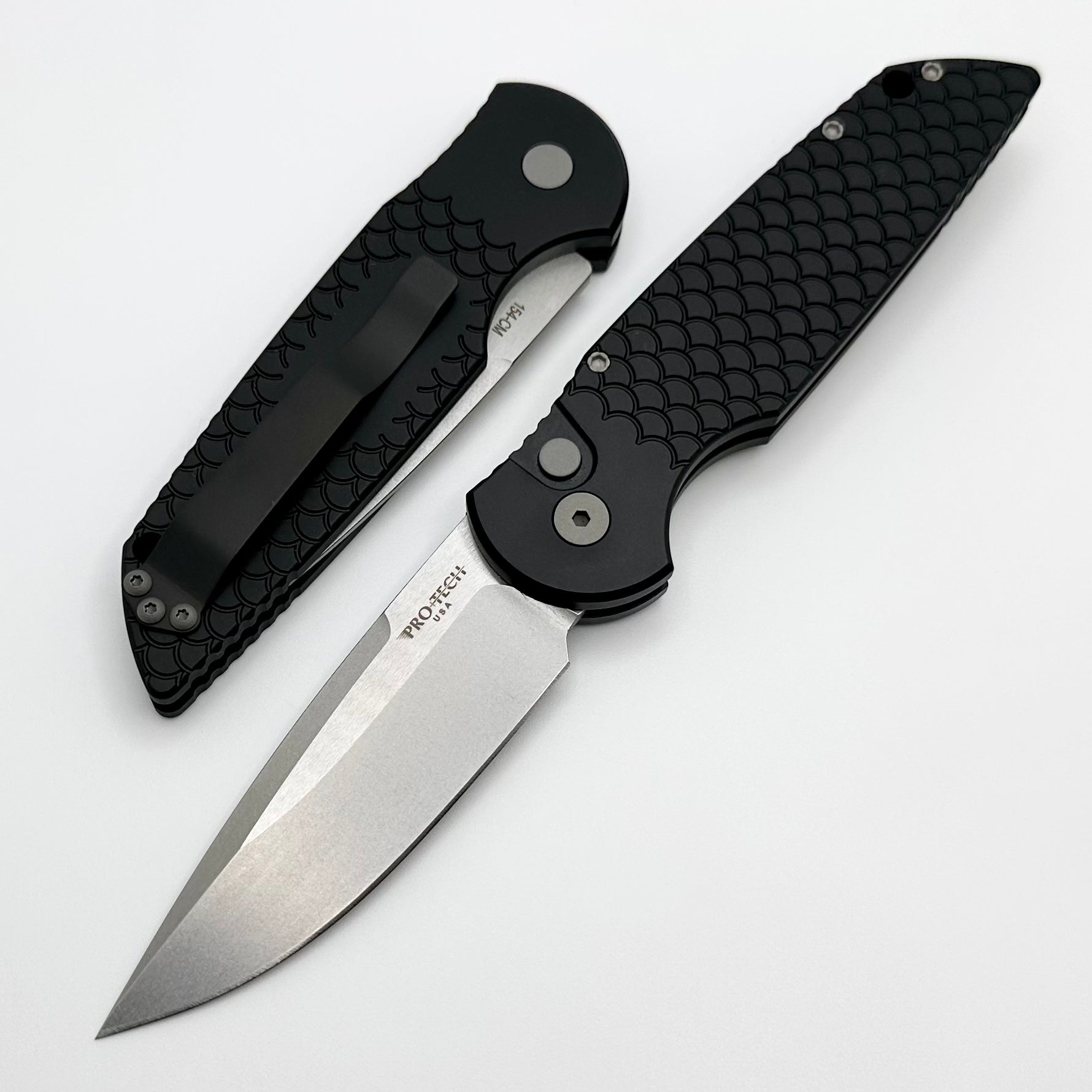 Pro-Tech TR-3 X1 Tactical Knife - Premium Black Fish Scale Handle & Stonewash 154-CM Blade