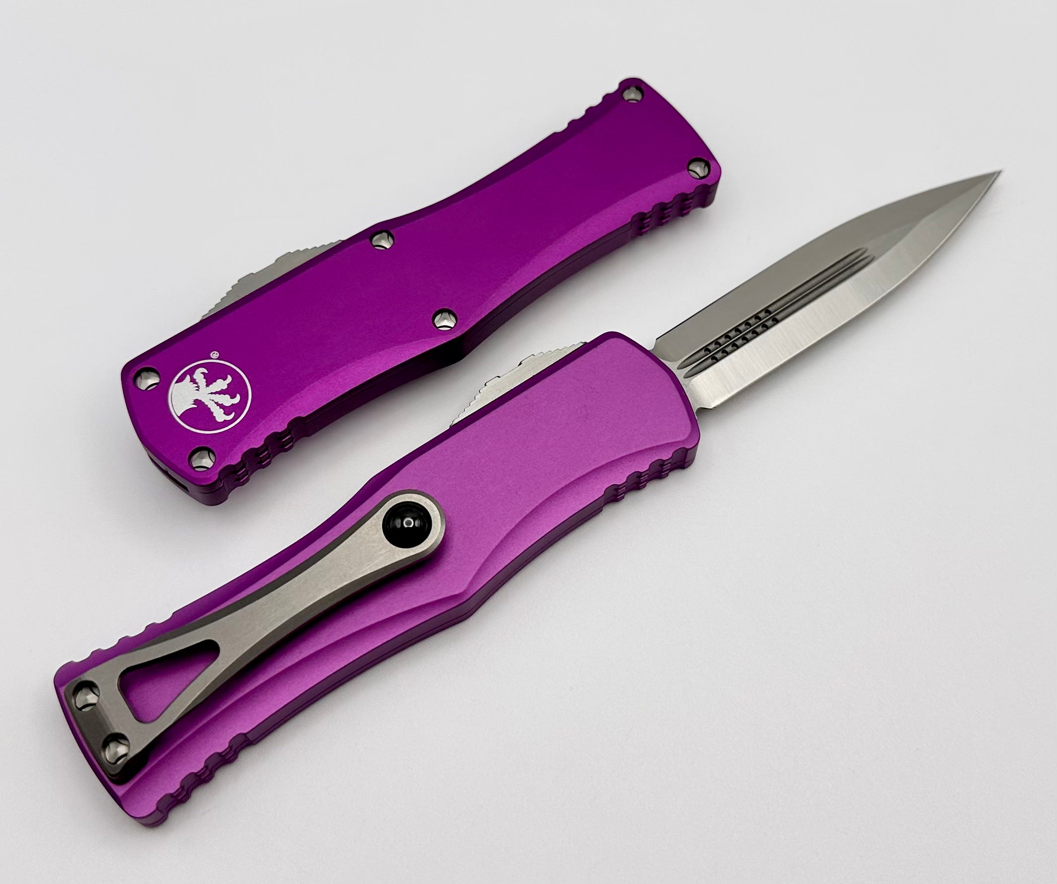 Premium Microtech Hera Double Edge Knife - M390 Steel & Violet Aluminum Handle