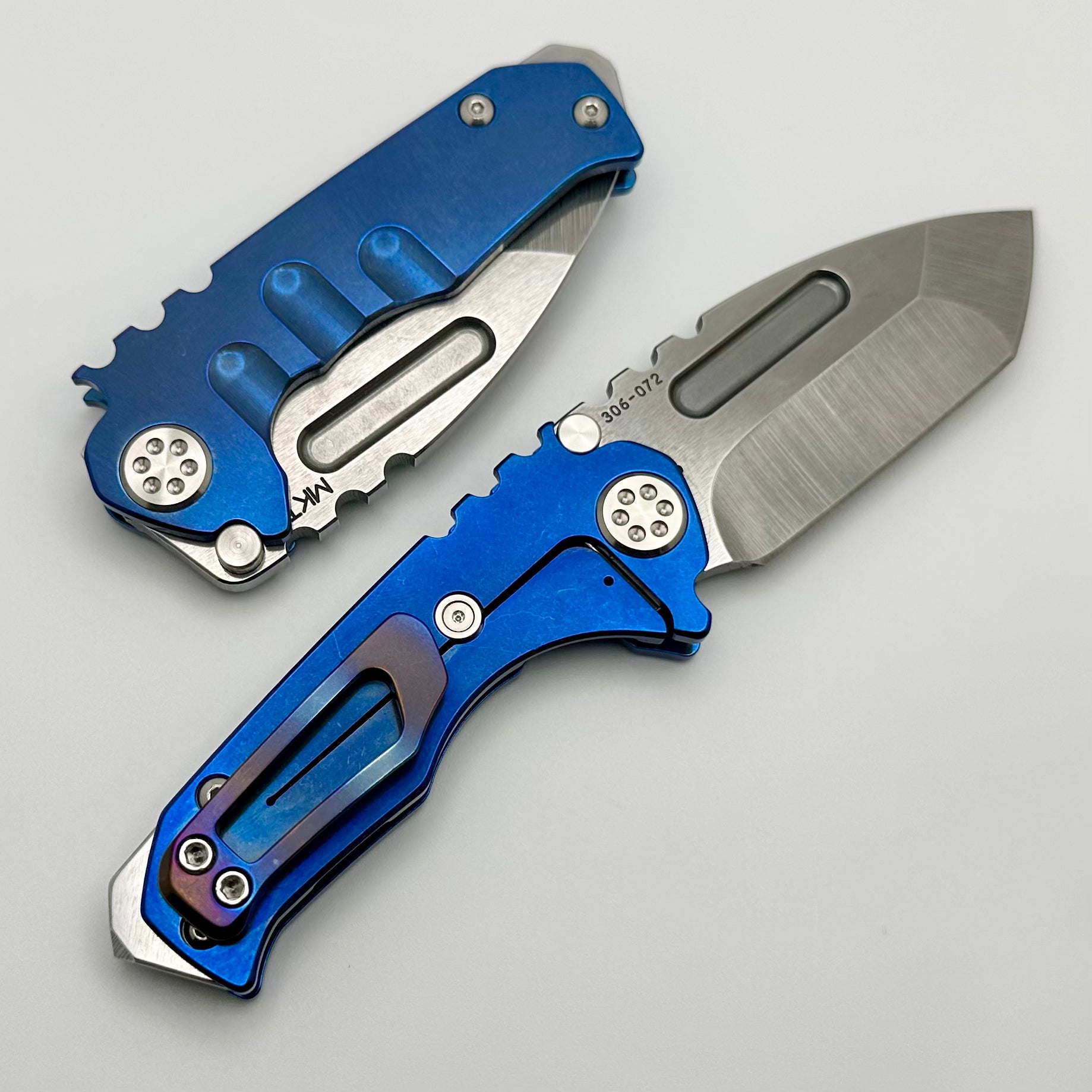 Medford Micro Praetorian T - Premium Compact Tactical Knife with S45 Tumbled Tanto Blade & Blue Handles