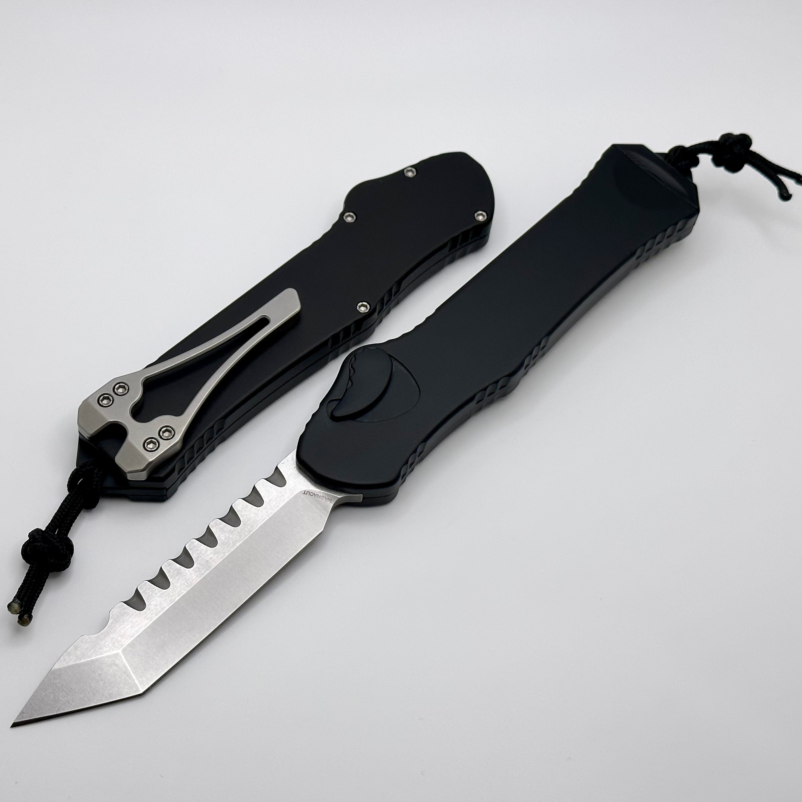 Heretic Hydra V3 Ultimate Tactical Knife - Black Aluminum Handle & Stonewash Tanto MagnaCut