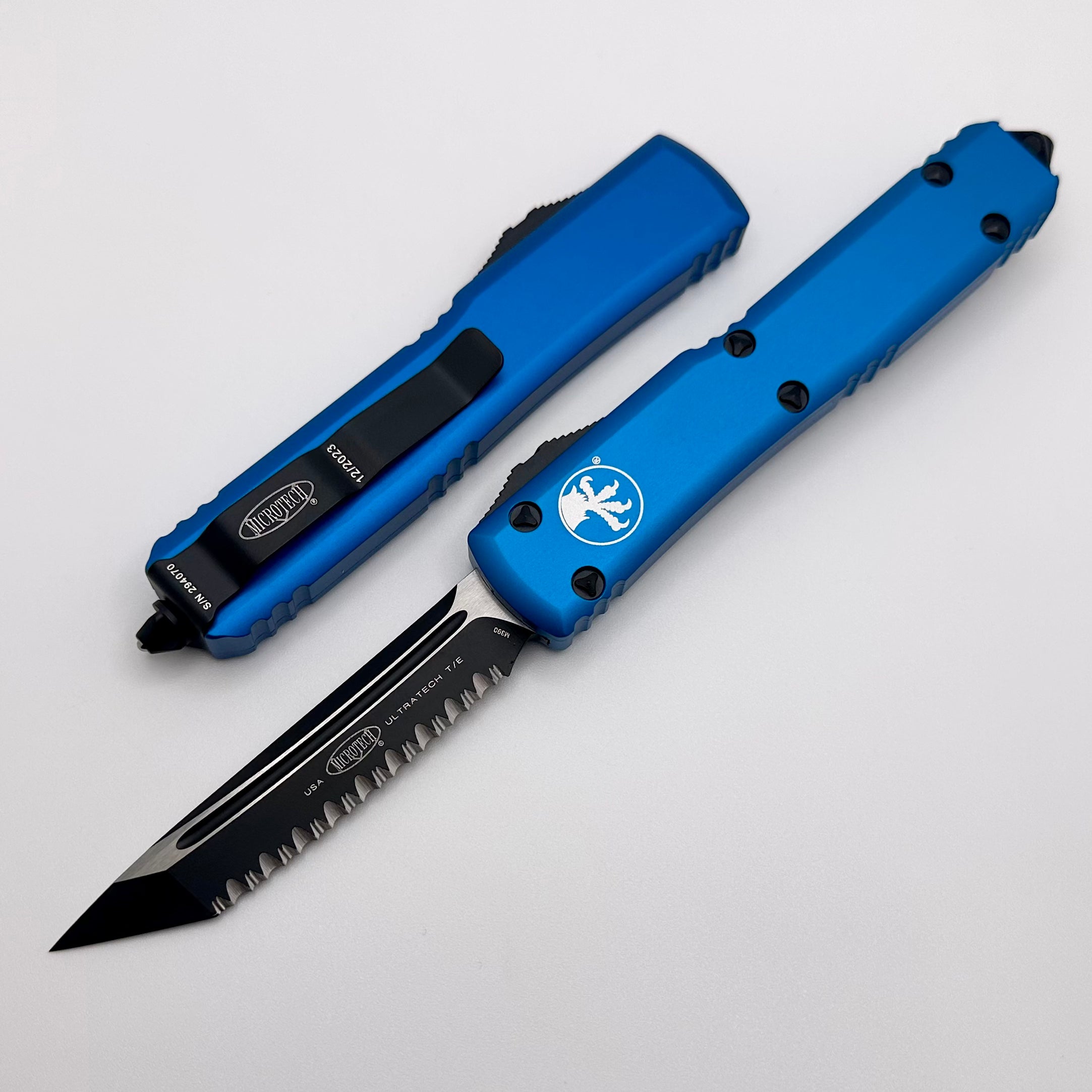 Microtech Ultratech Tanto Black & Blue Serrated OTF Knife - Premium Tactical Tool
