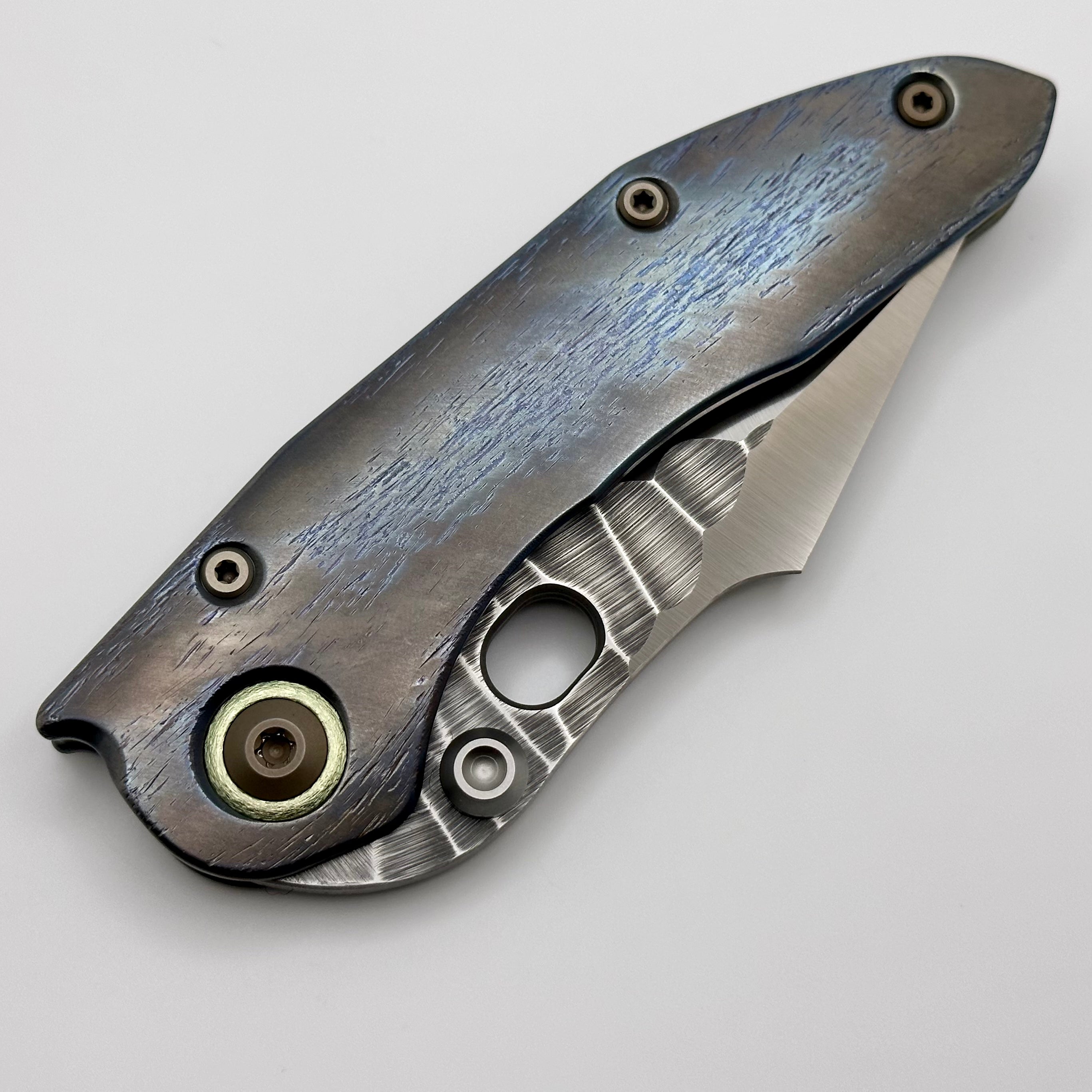 Borka Blades Ultimate Custom Rocker Knife - Cosmic Stitch with Rock Grind Blade & Green Pivot Collars