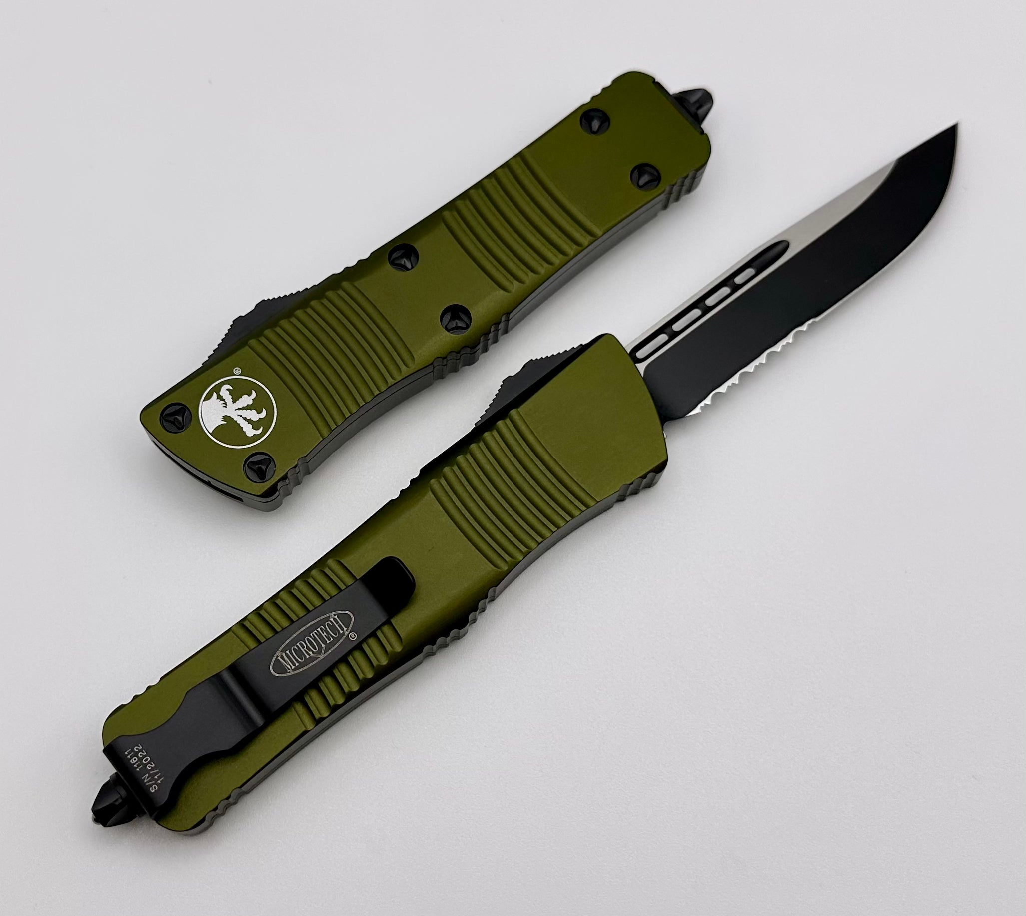 Premium Microtech Troodon OTF Knife - Black Partial Serrated & OD Green