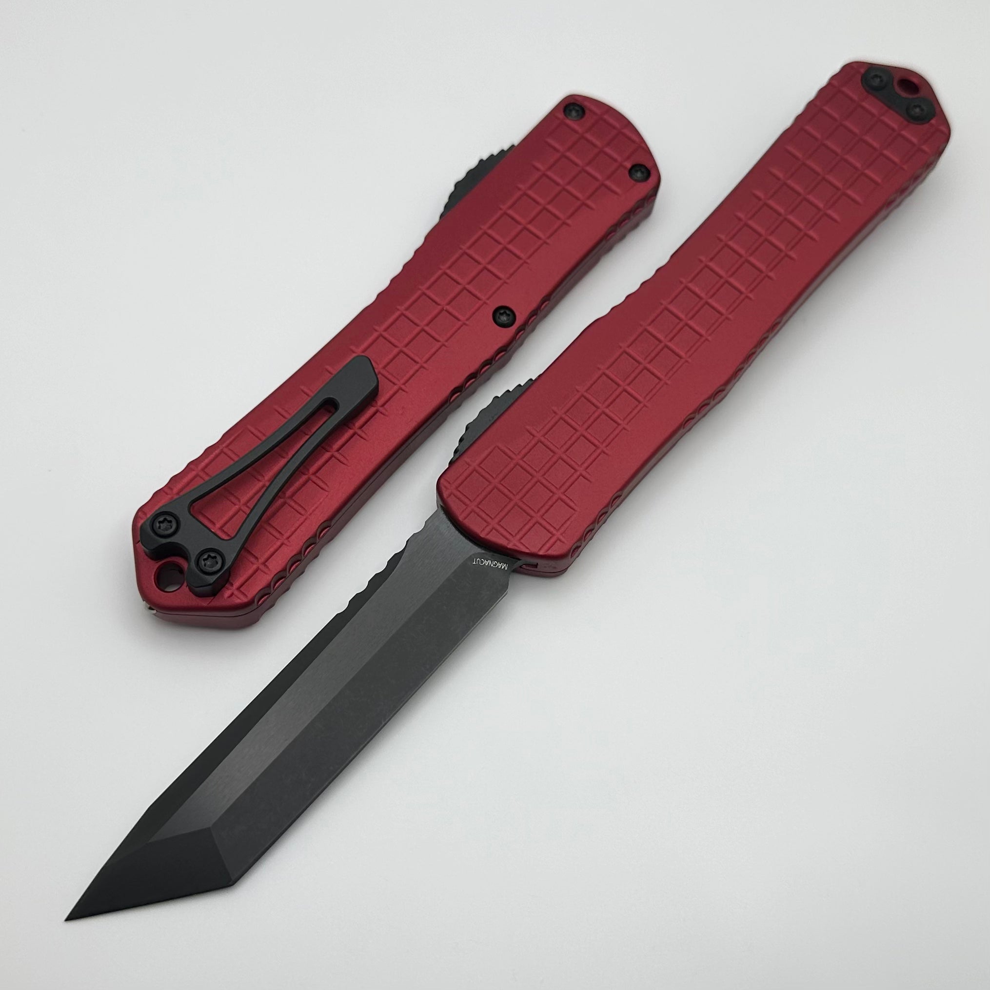 Heretic Knives Manticore X Ultimate Tactical OTF Knife - Red Frag Handle & DLC Tanto MagnaCut