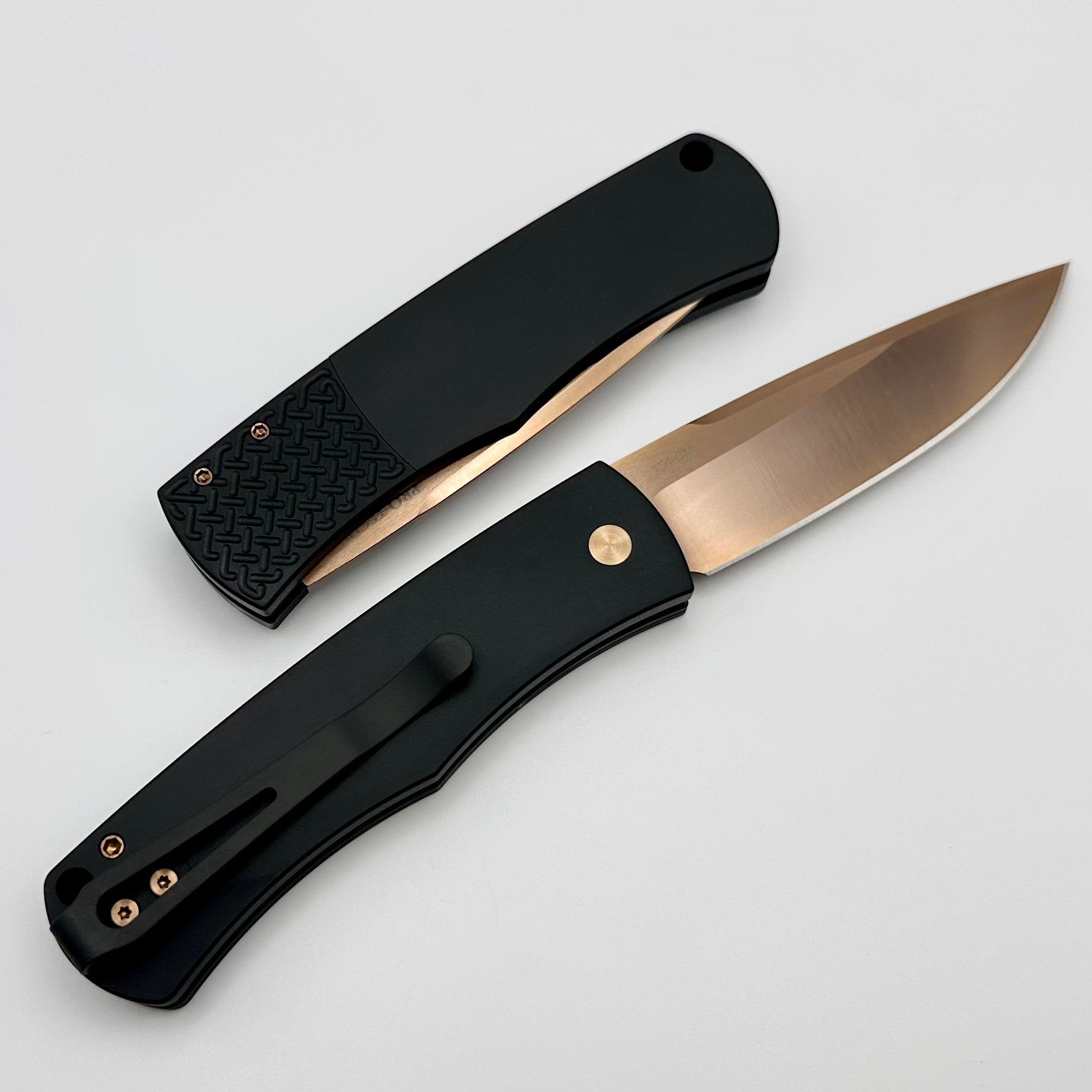 Premium Pro-Tech Whiskers Bolster Release Knife - Black Handle & Rose Gold Blade BR-1RG