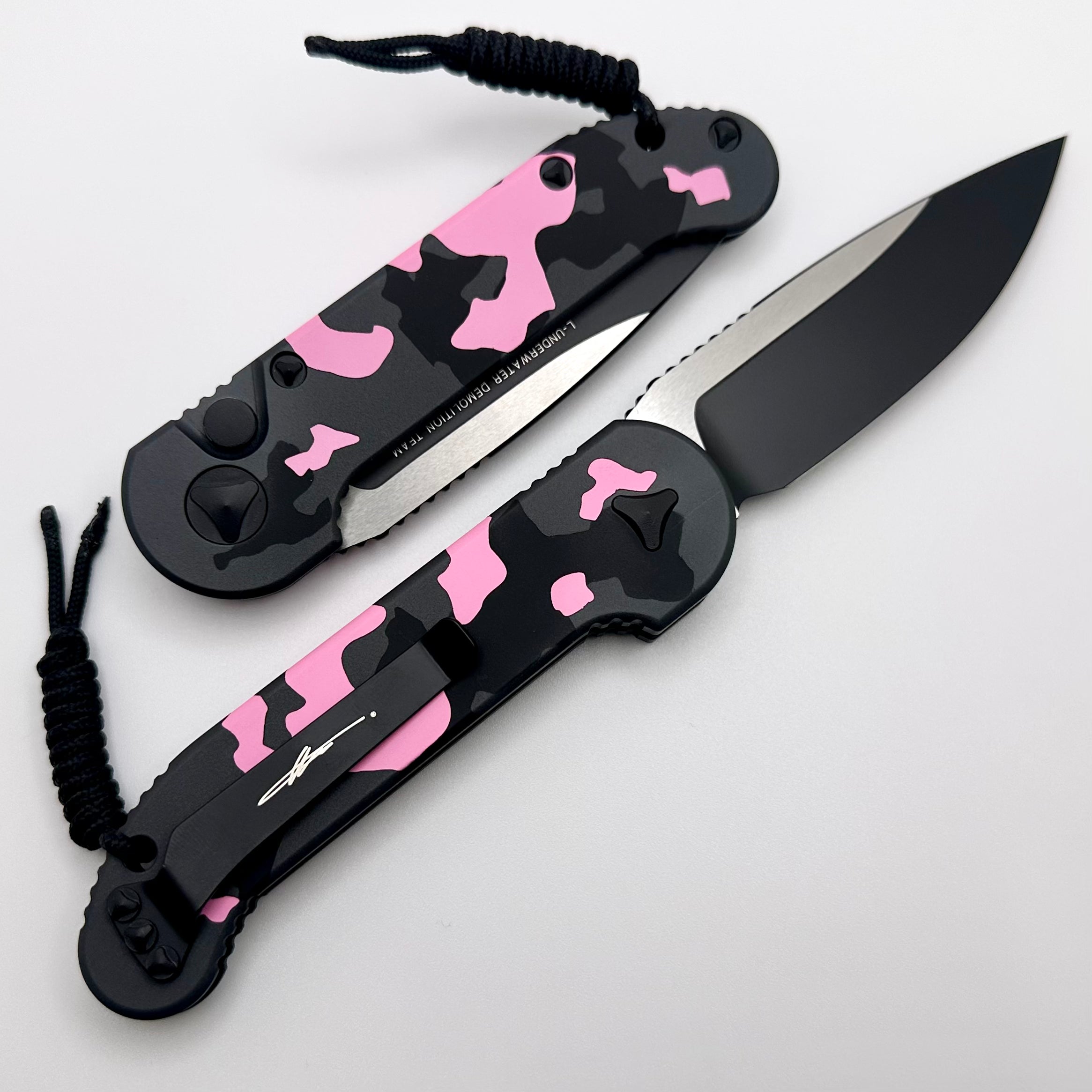 Microtech L.U.D.T Ultimate Tactical Knife - Smooth Pink Camo & Two-Tone Black