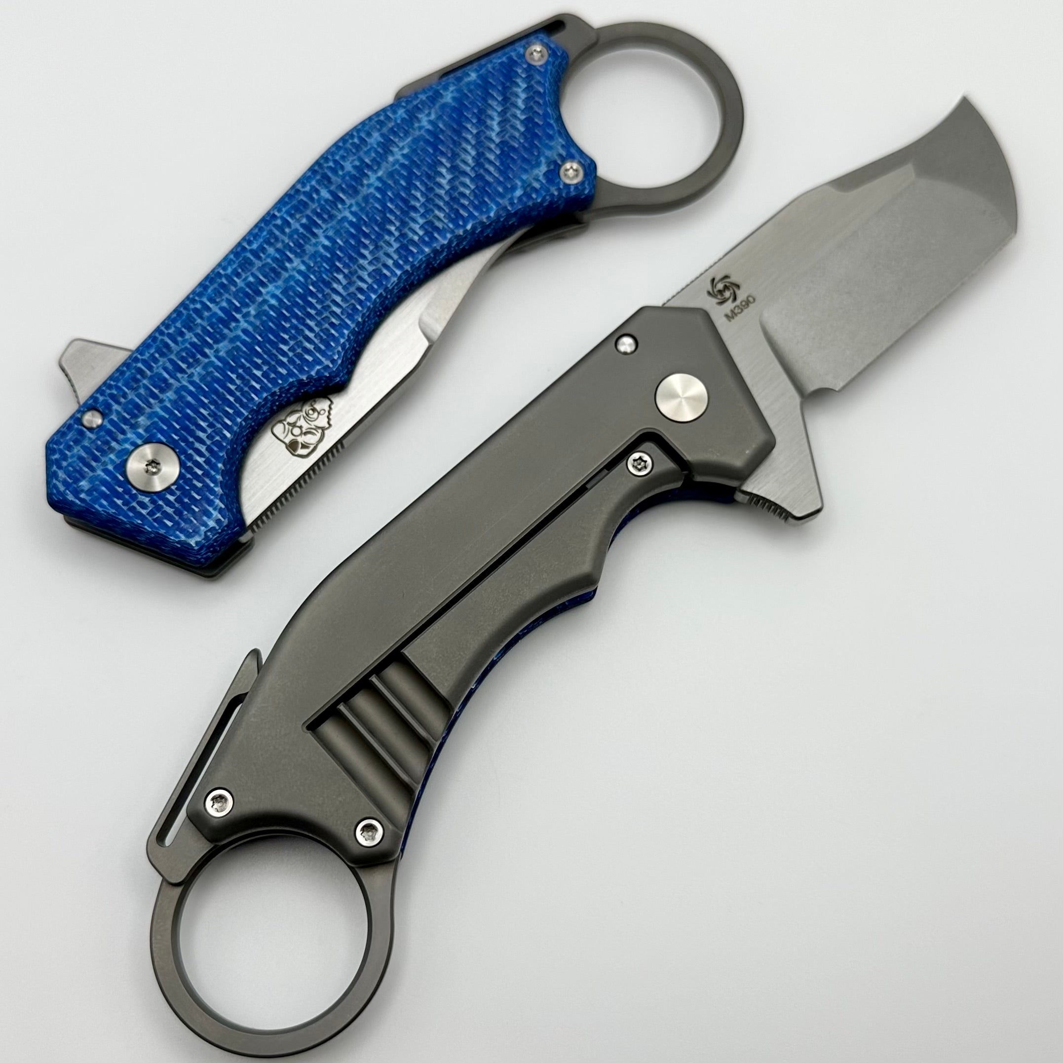 Mechforce Ringed Rhino Flipper Knife - Jon Graham Collaboration | Premium M390 Steel & Blue Carbon Fiber