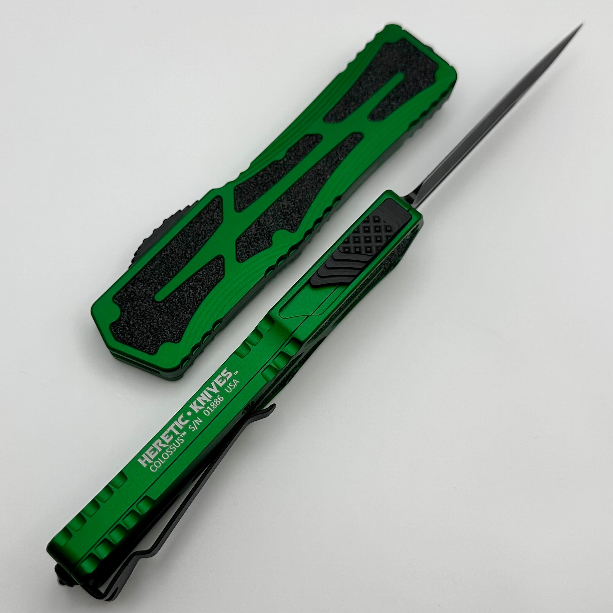 Heretic Knives Colossus DLC Double Edge Magnacut - Premium Tactical Knife with Toxic Green Handle