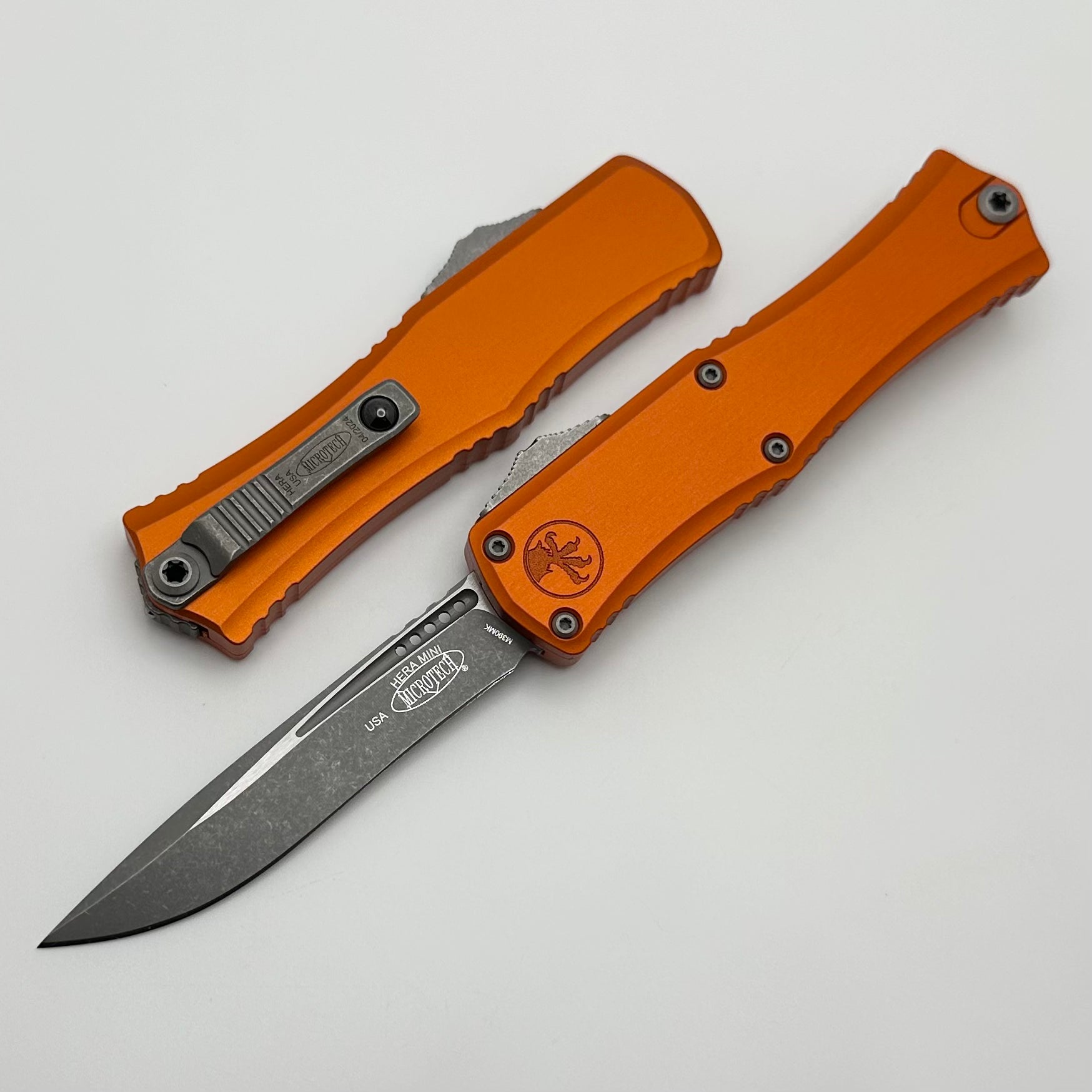 Microtech Mini Hera Apocalyptic Recurve EDC Knife - Premium M390MK Blade & Orange Aluminum Handle