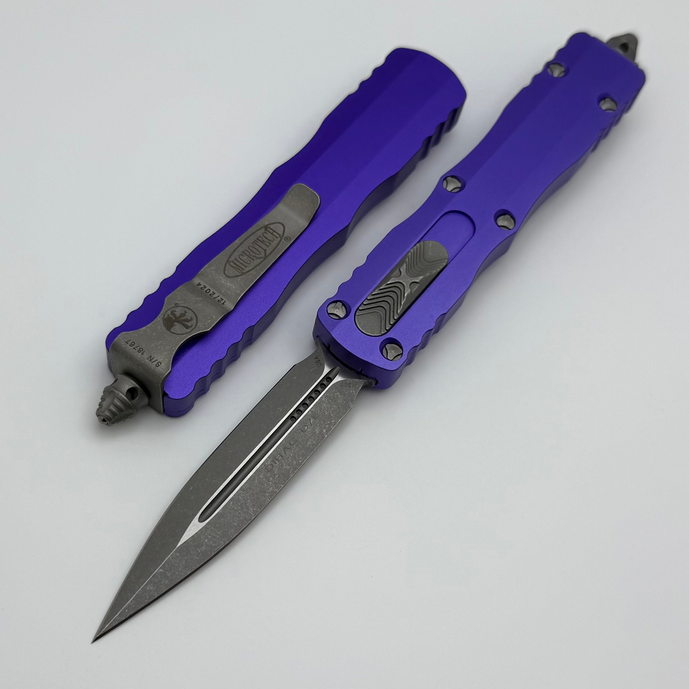 Premium Microtech Dirac D/E Apocalyptic Knife - Purple Finish