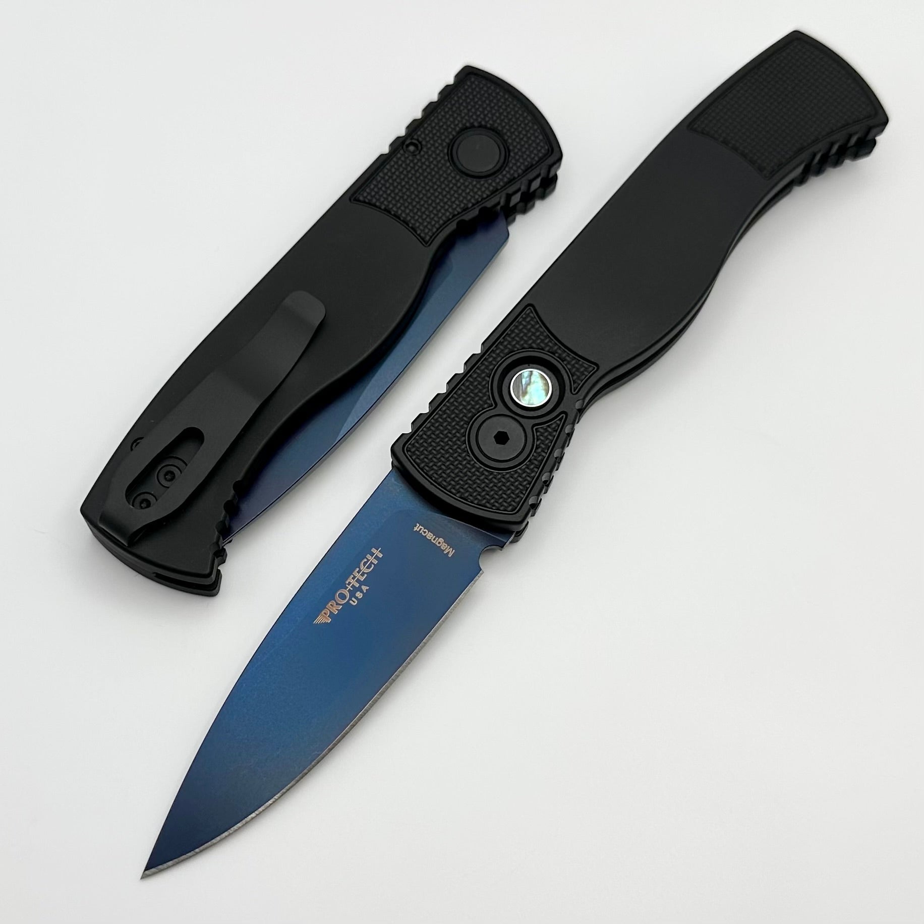 Pro-Tech TR-2 Tactical Response 2 - Premium Black Aluminum with Sapphire Blue MagnaCut Blade