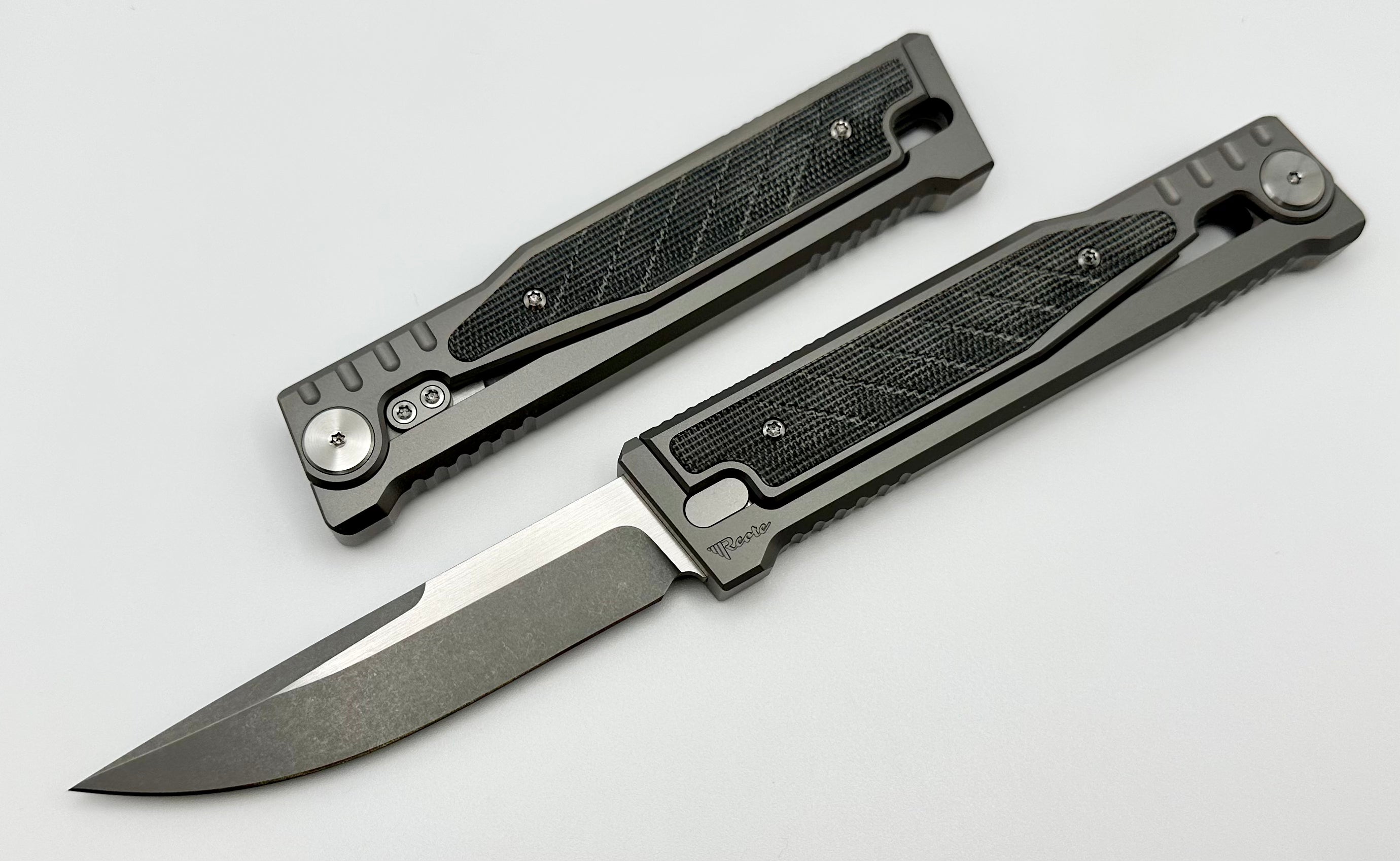 Reate EXO Premium Exoskeleton Titanium Folding Knife - Black Micarta & CPM-3V Drop Point Blade