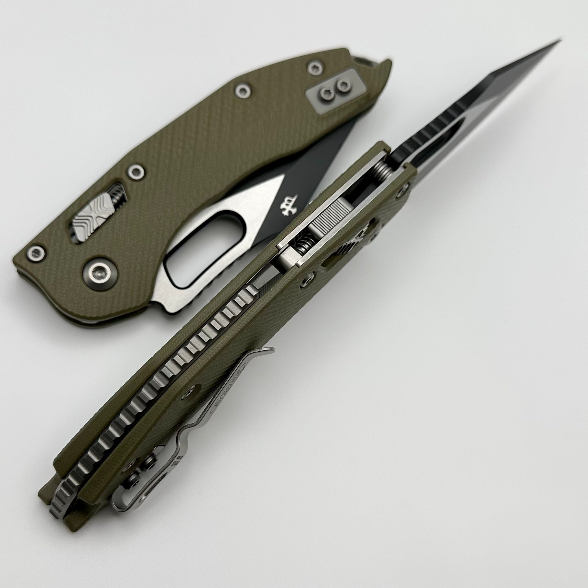 Premium Microtech Stitch RAM LOK Tactical Knife - OD Green G-10 & Two Tone Black M390MK