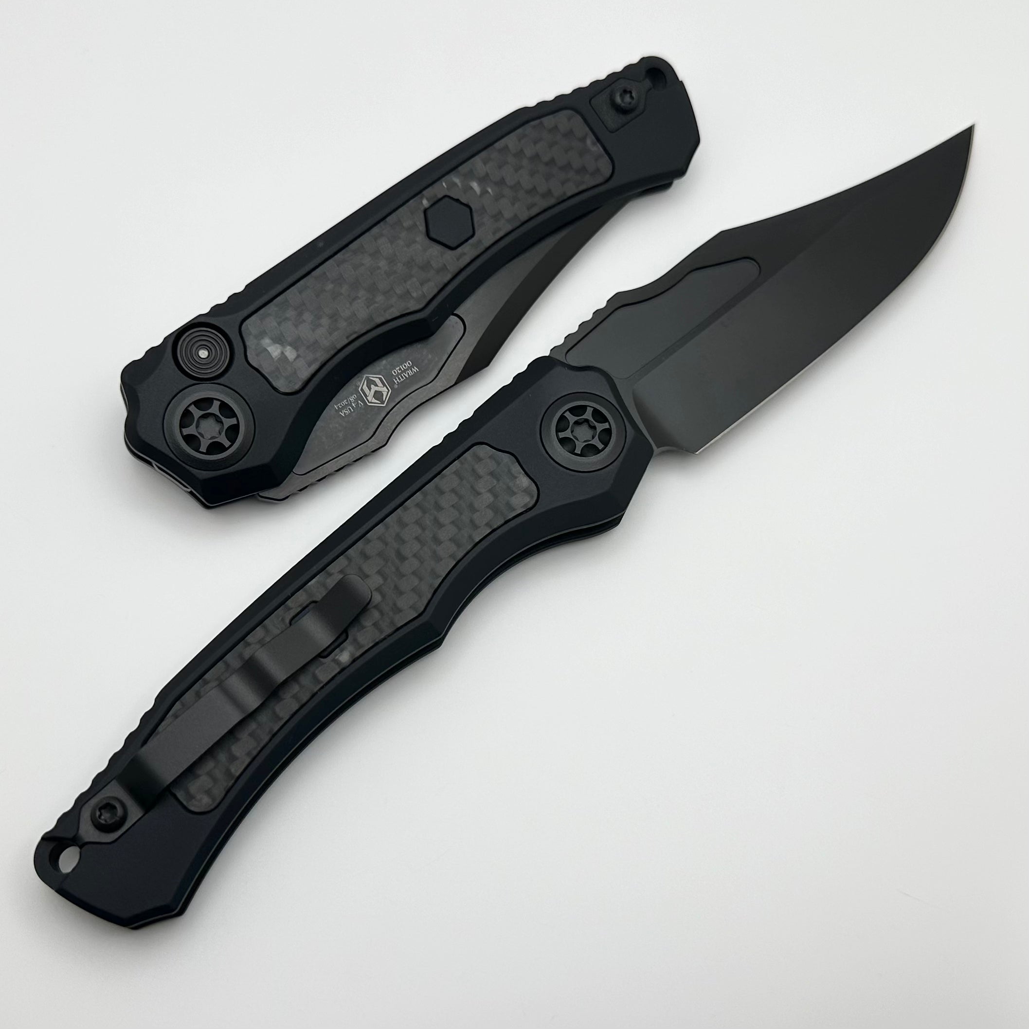 Heretic Knives Premium Wraith Auto V4 - Ultimate Tactical Knife with GITD Carbon Fiber & DLC MagnaCut Blade