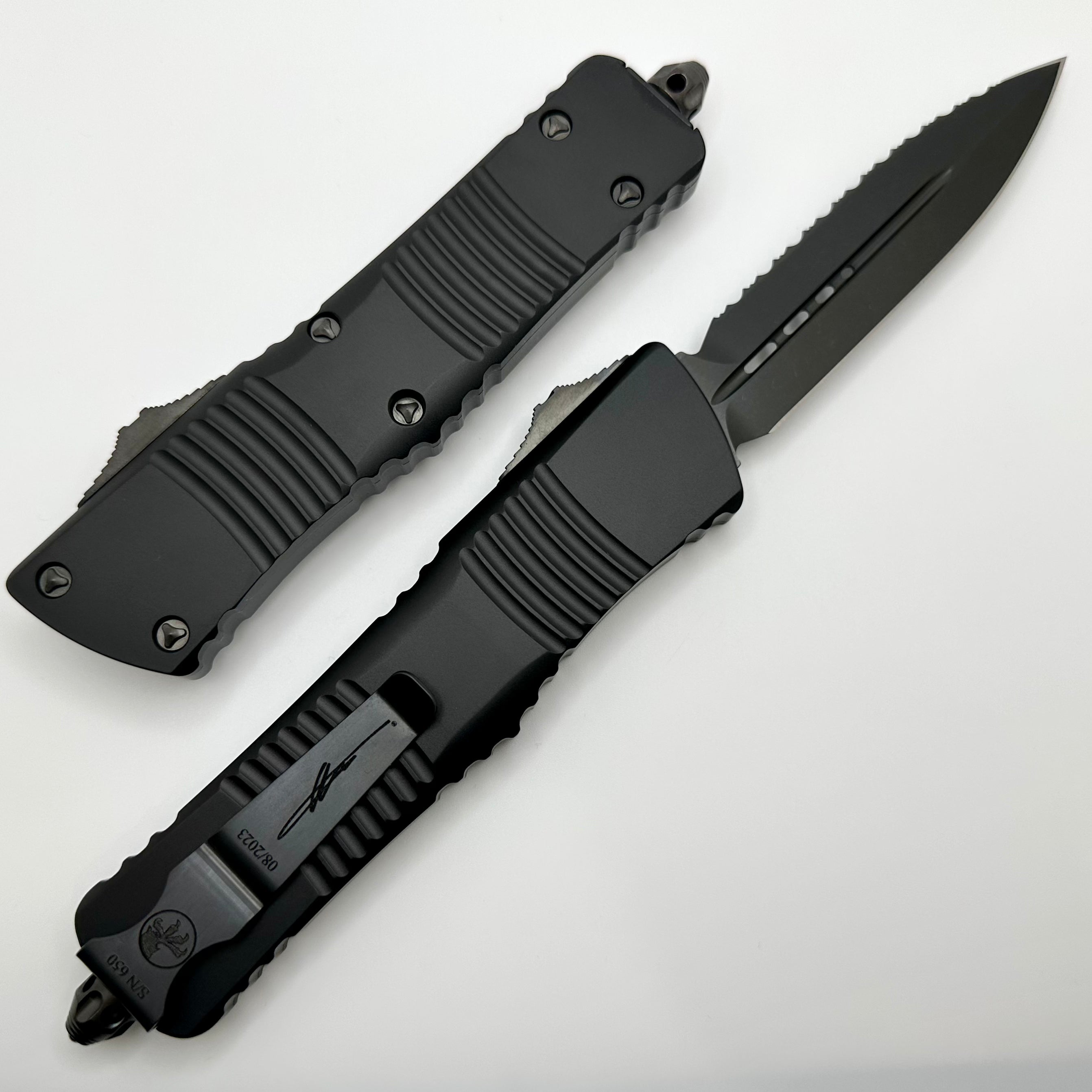 Microtech Combat Troodon Shadow Series | Premium Tactical OTF Knife with Double Edge & Full Serration