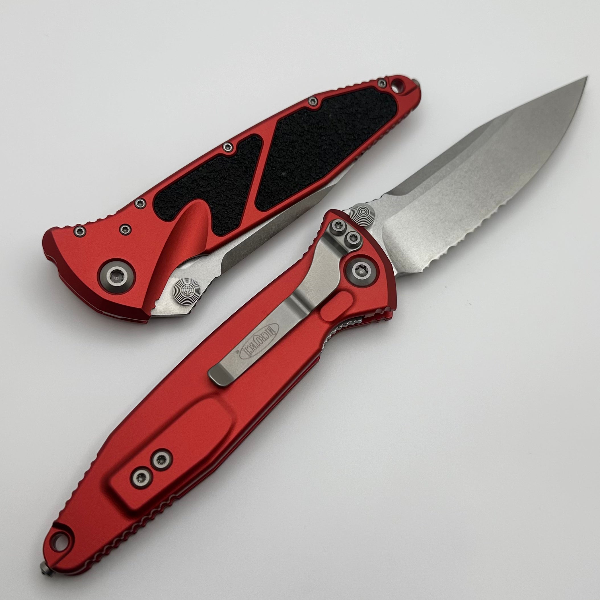 Microtech Socom Elite Tactical Knife - Premium Partial Serrated Stonewash Blade with Red Handle