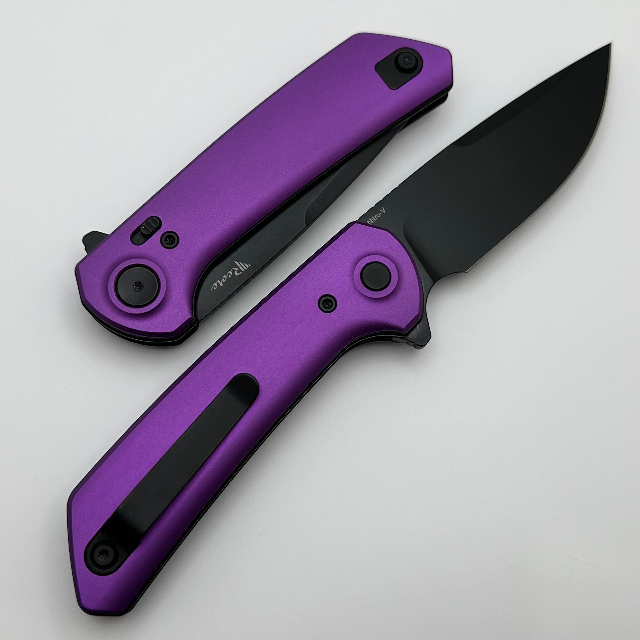 Reate Knives PL-XF Premium Folding Knife - Purple Aluminum & PVD Nitro-V