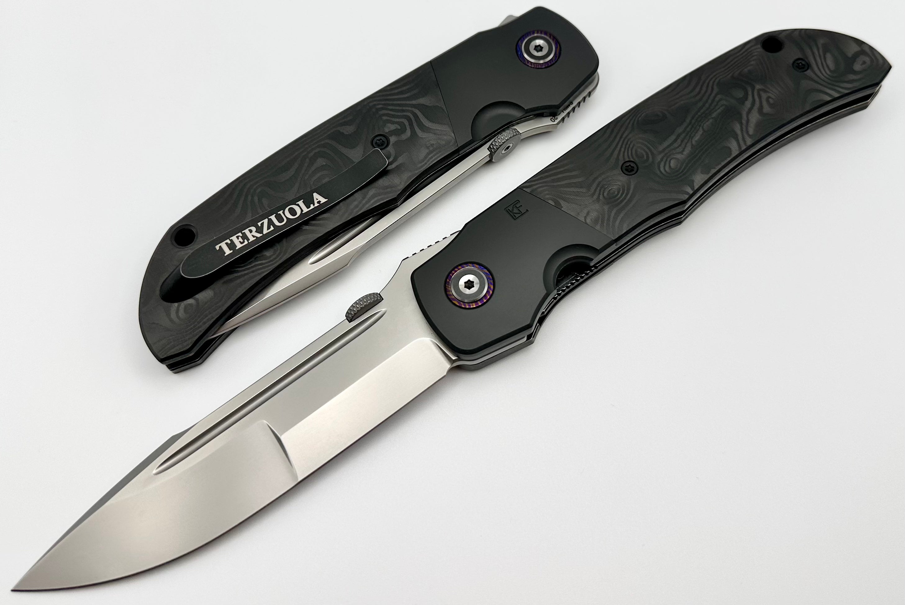 Premium Custom Knife Factory Eagle Rock Zirc Bolsters - Carbon Fiber & S110V Blade