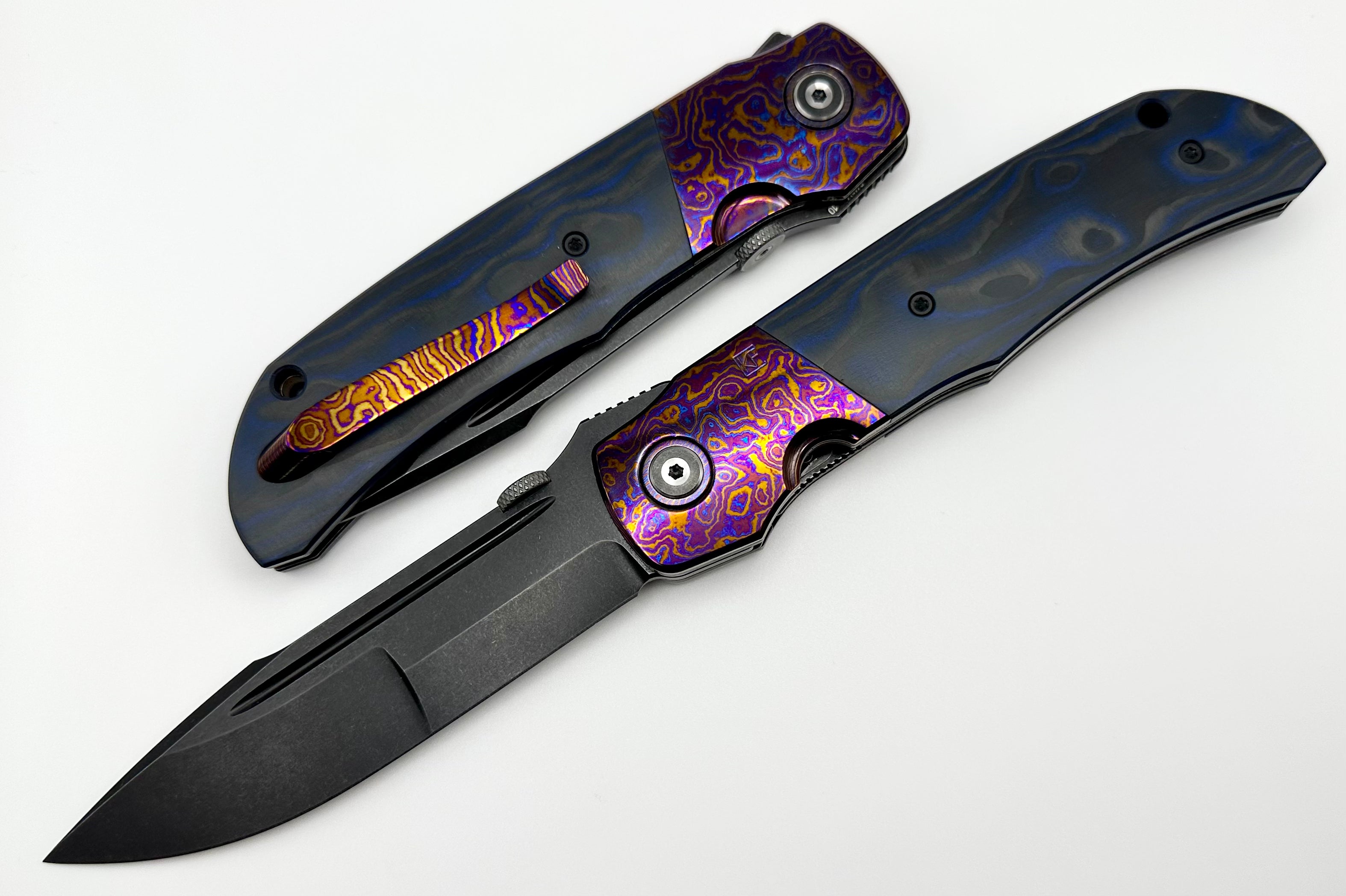 Premium Custom Knife Factory Eagle Rock - Timascus Bolsters & Blue/Black Carbon Fiber with S110V Blade