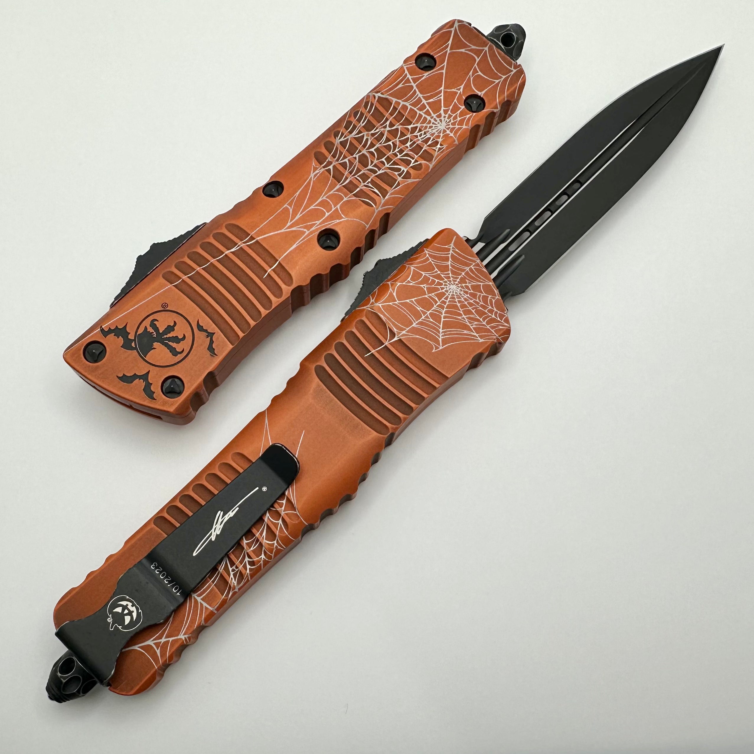 Microtech Combat Troodon Premium OTF Knife - Halloween Web Orange Fluted