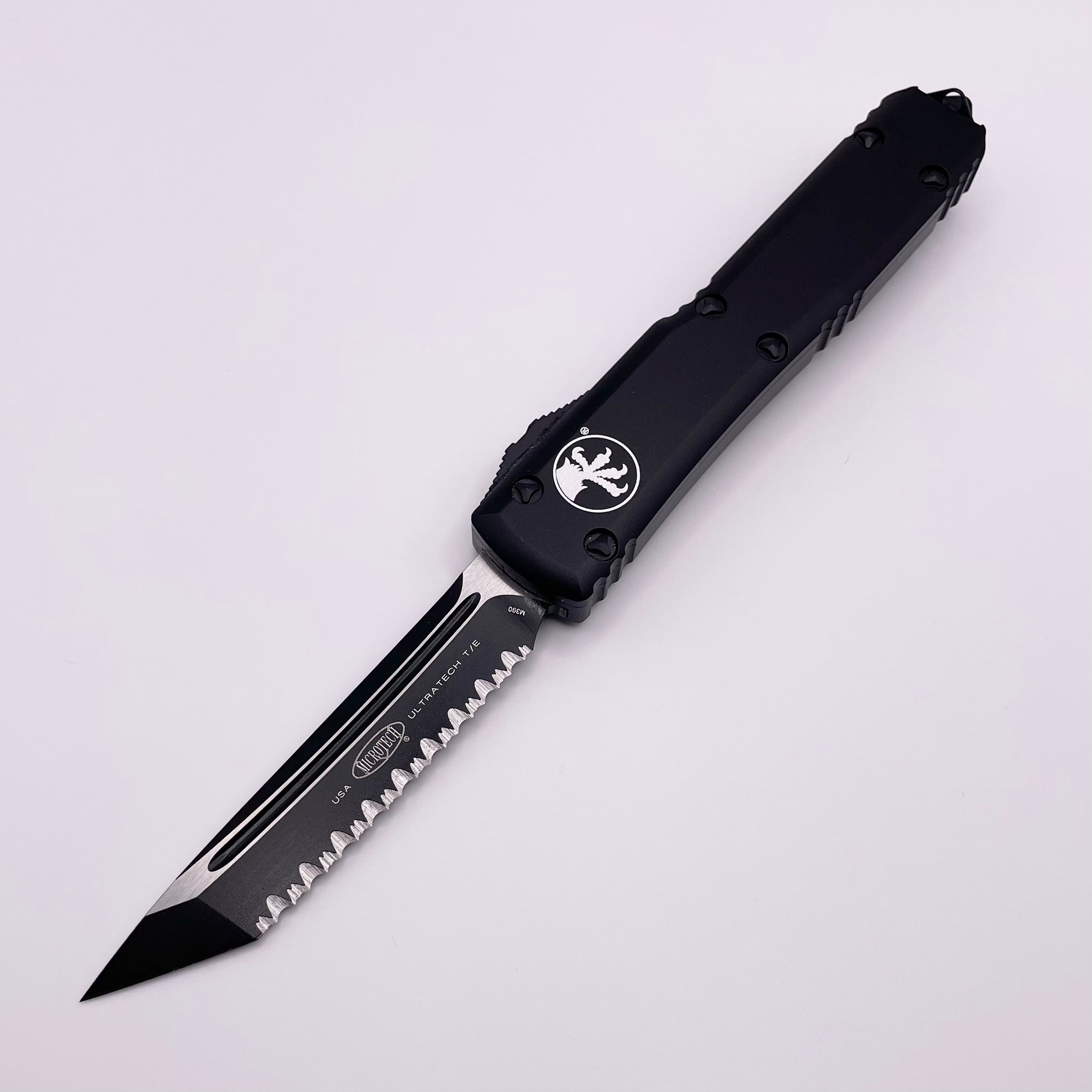 Microtech Ultratech T/E Tanto Black Tactical Full Serrated Knife - Premium Pre-Owned