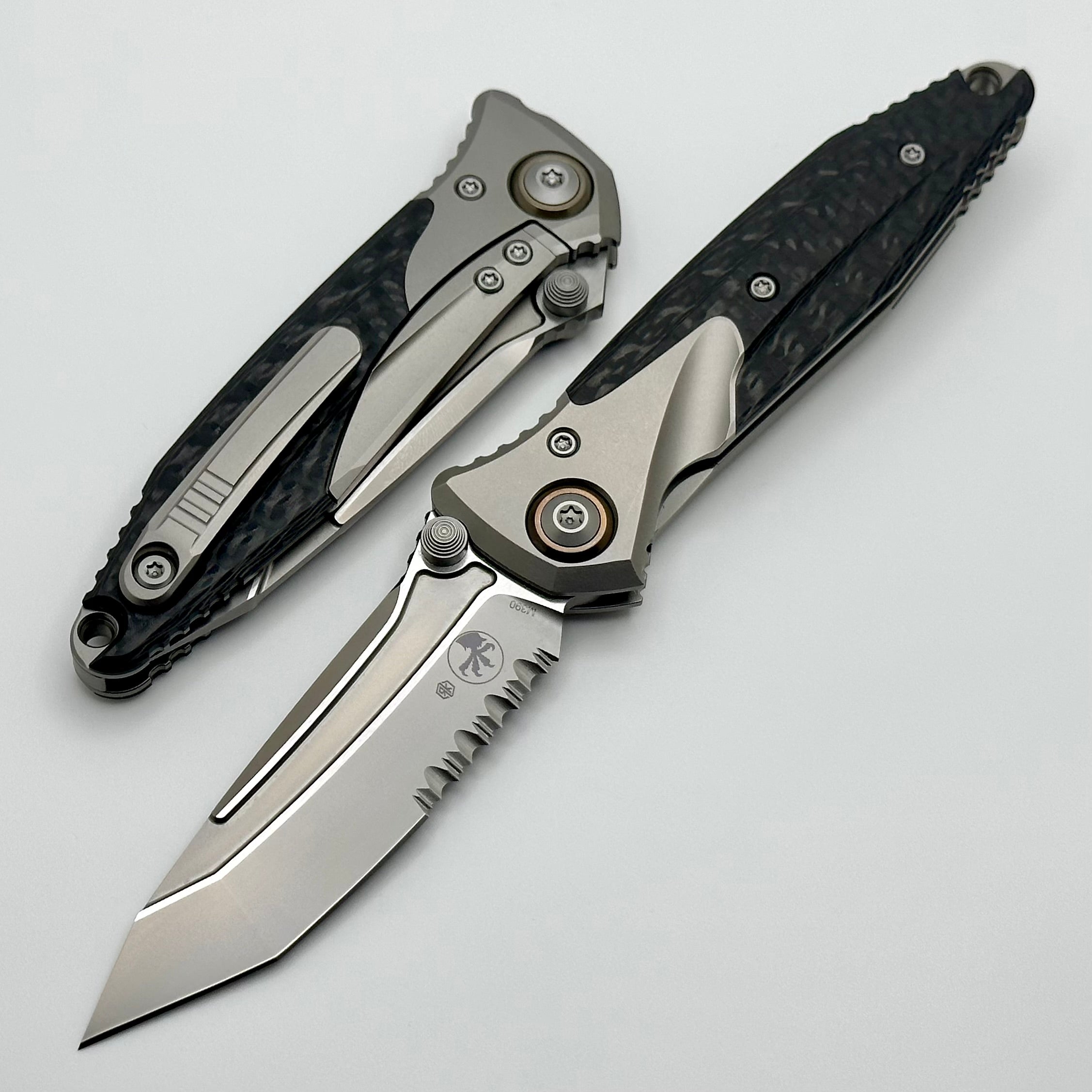 Premium Microtech Socom Bravo Mini Tanto Tactical Knife - Bronze Titanium & Carbon Fiber