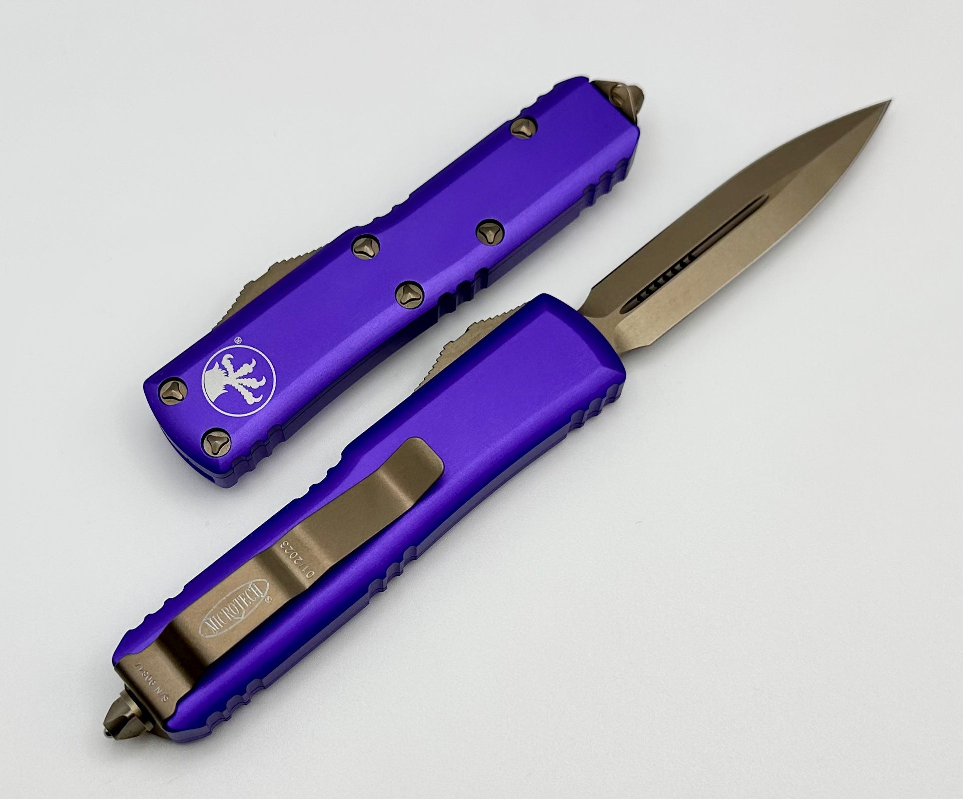 Microtech UTX-85 Premium EDC Knife - Purple & Bronze Double Edge