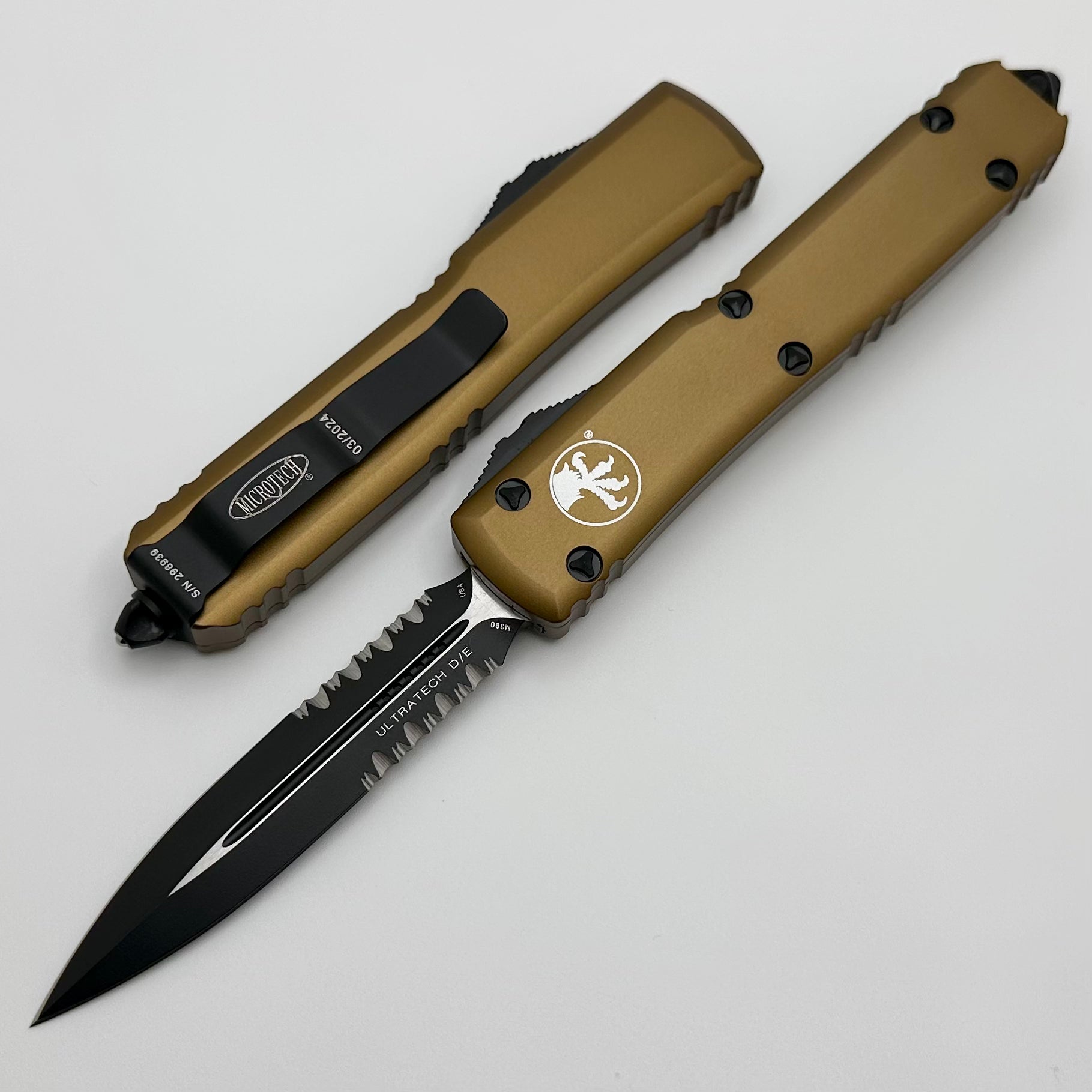 Microtech Ultratech Premium Double Edge Tactical Knife - Black & Tan