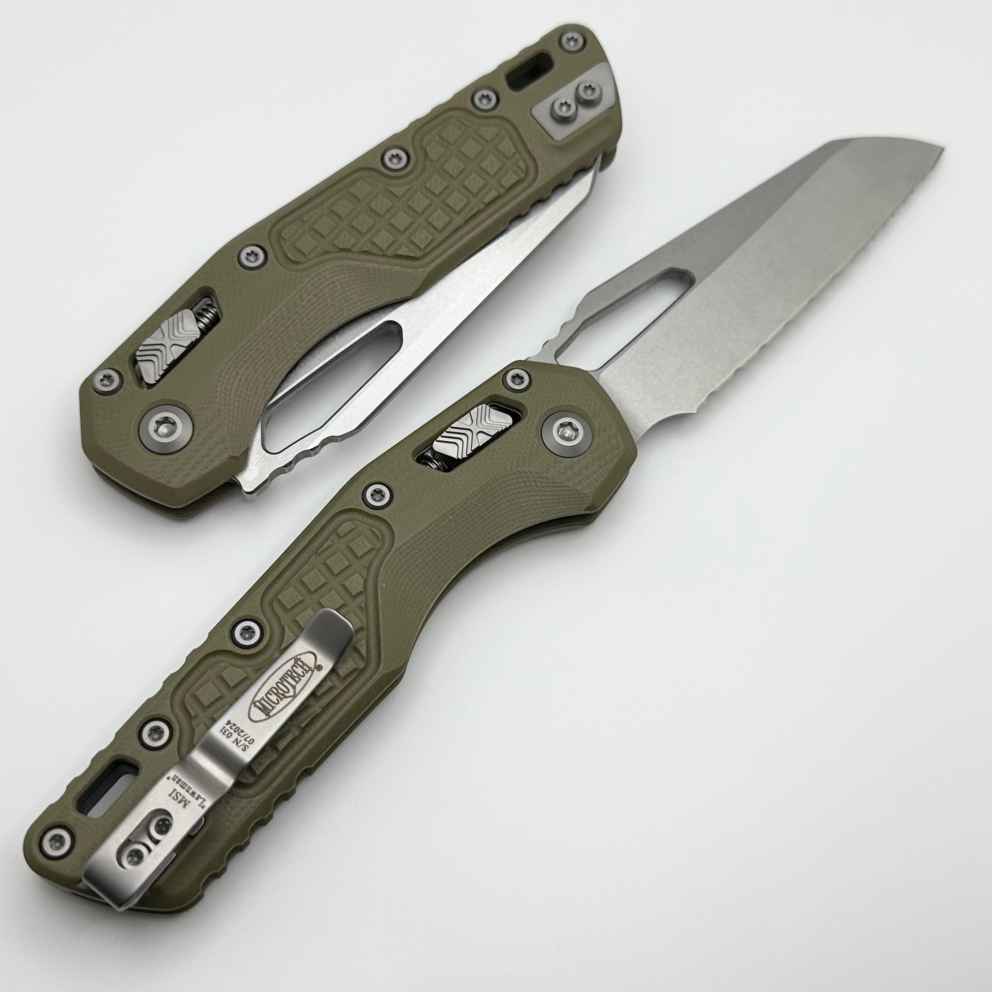 Microtech MSI Lawnman RAM LOK Tactical Knife - OD Green G-10 & Full Serrated M390MK Blade