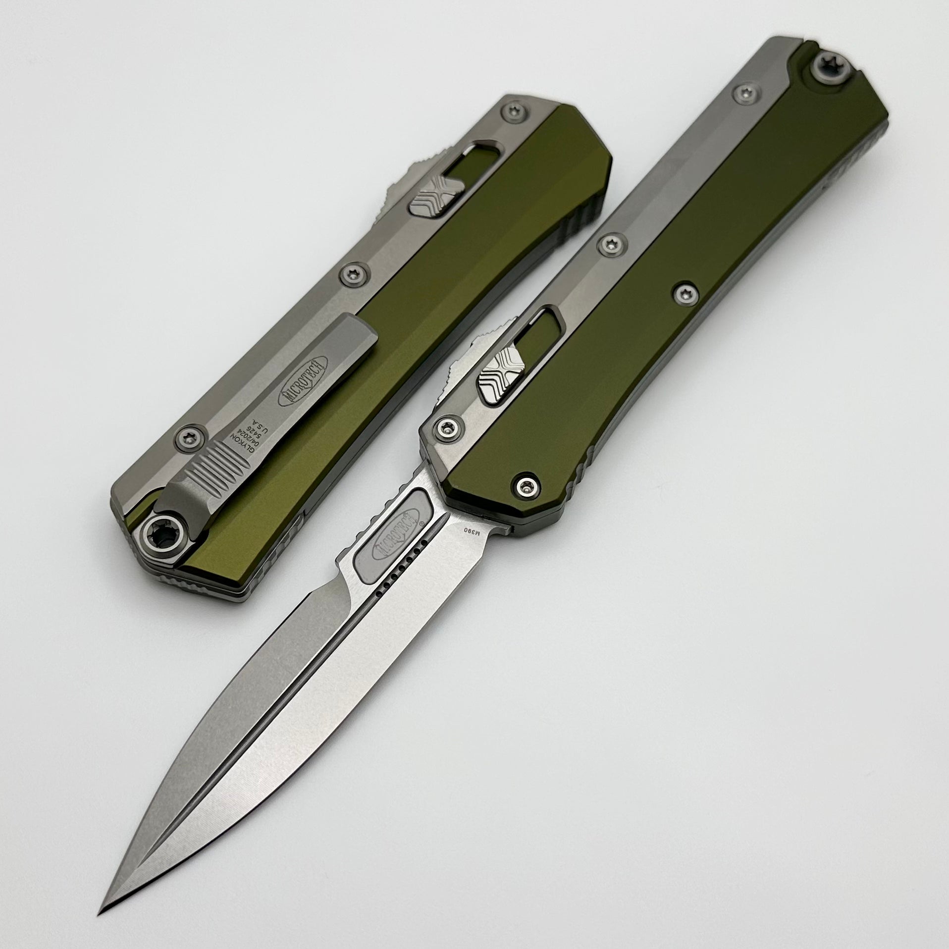 Microtech Glykon Premium Tactical Knife - Stonewash Blade & OD Green Handle