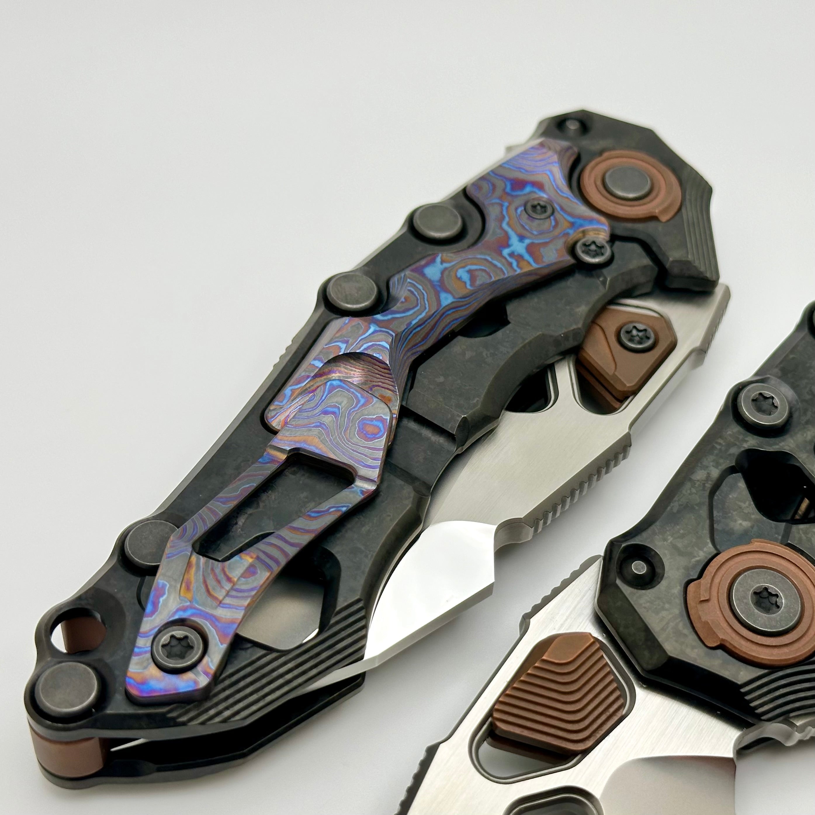 Premium CKF Traktor Crystal Ti/ZircuTi/Copper Folding Knife with Tri-Tone M390 Blade