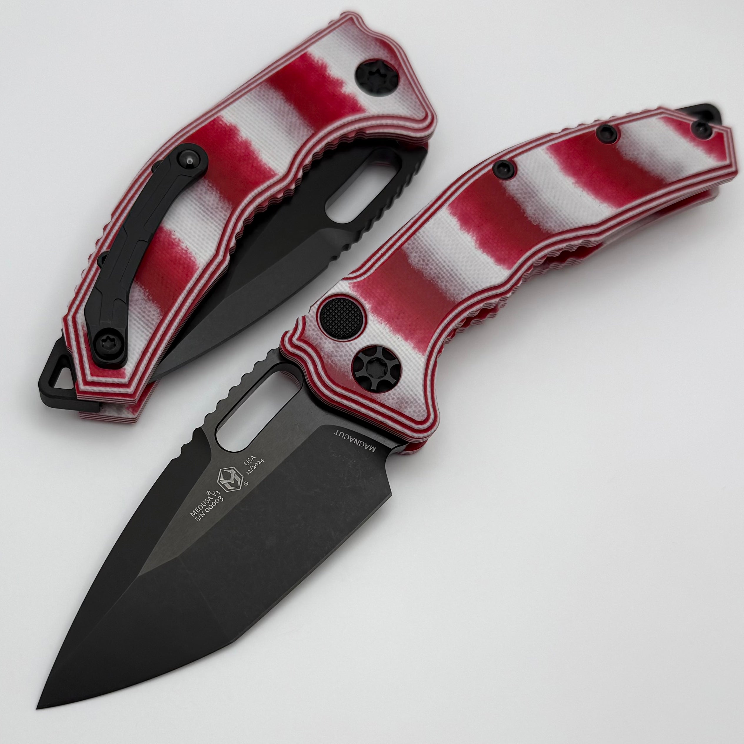 Premium Heretic Knives Medusa: Ultimate Tanto MagnaCut Blade with Candy Cane G-10 Handles