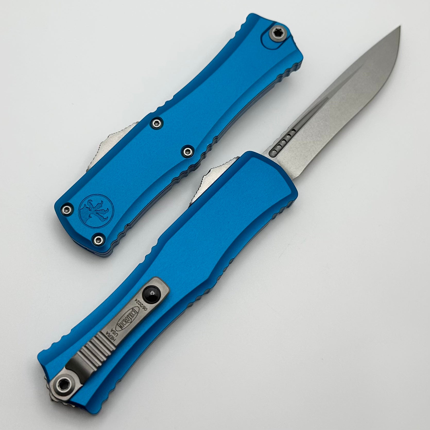 Microtech Mini Hera Premium EDC Knife - M390MK Blade, Blue Aluminum Handle