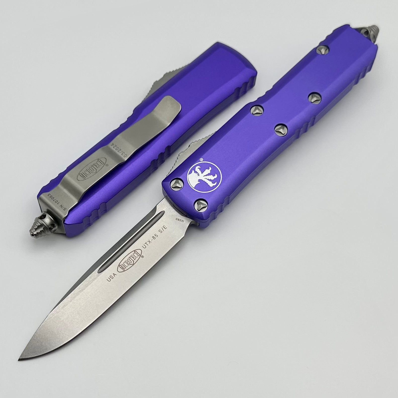 Microtech UTX-85 Premium EDC Knife – Stonewash & Purple Finish