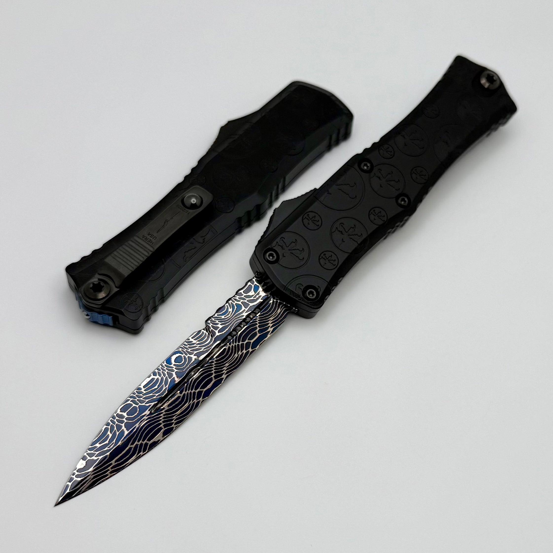 Microtech Marfione Select Hera II Mini: Premium Damascus Bayonet with Black Claw Burst Handle - Signature Series 1701M-16MS2