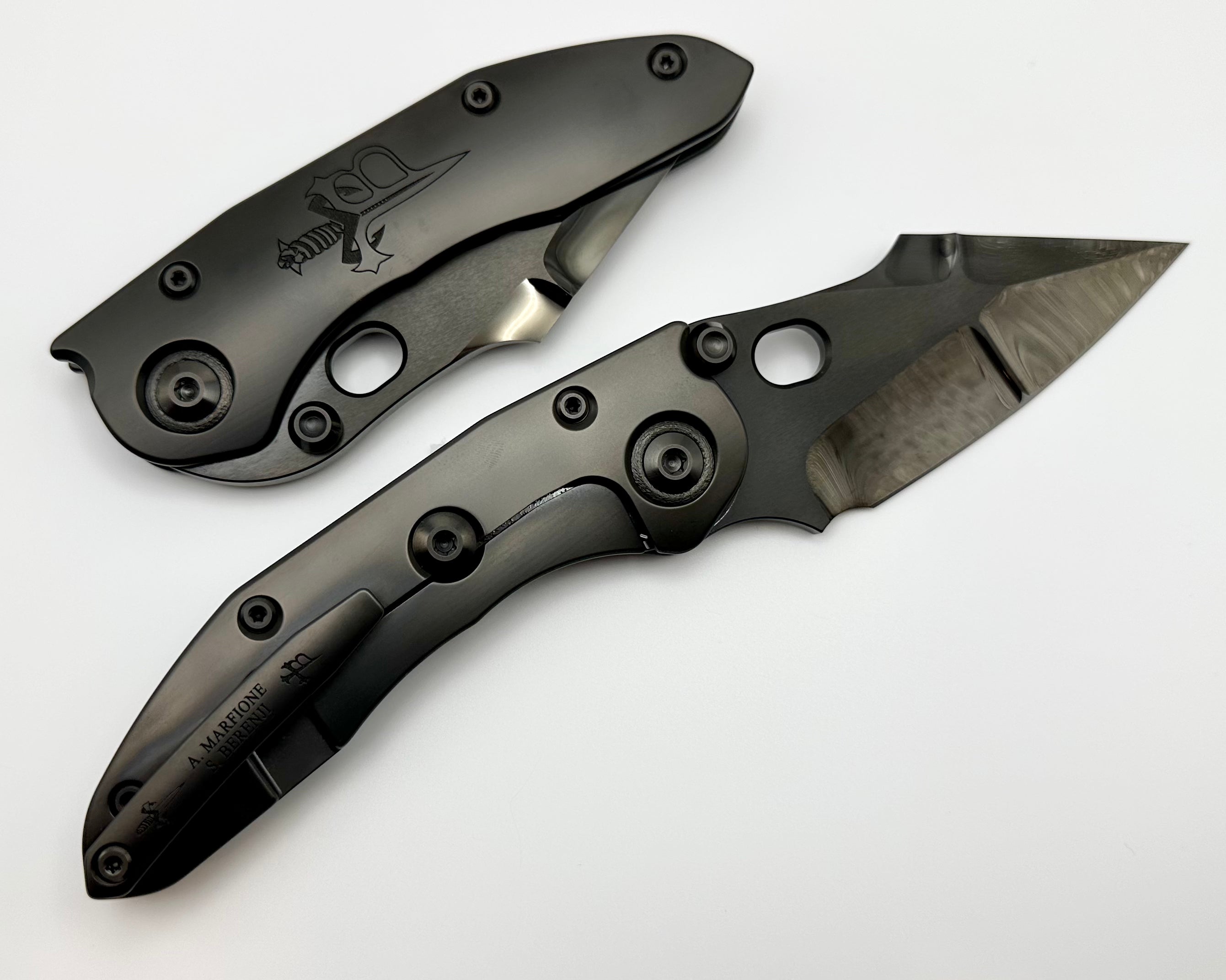 Marfione Custom & Borka Blades Ultimate Dark Side Stitch - DLC Diamond Wash M390 & Engraved Titanium