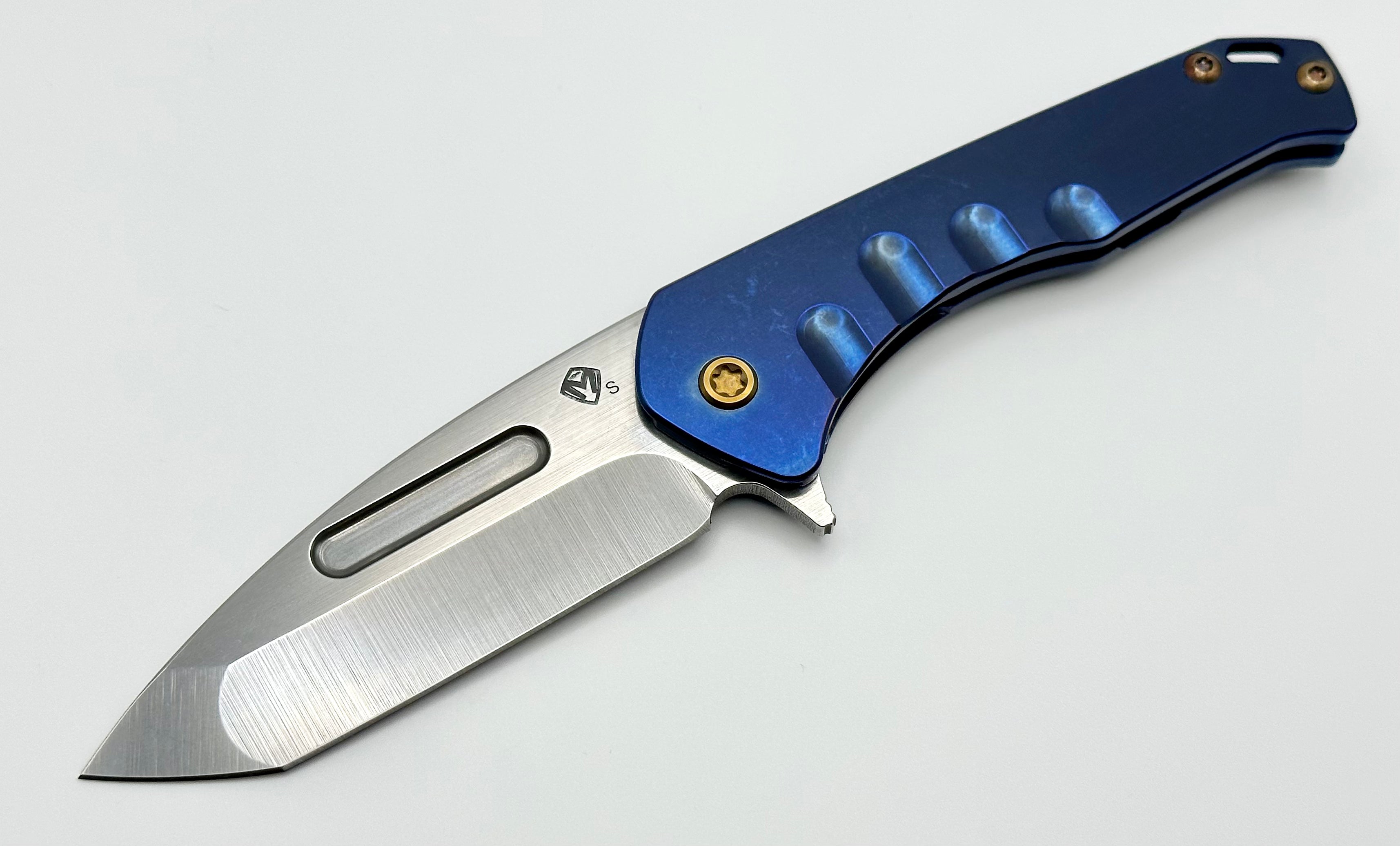 Medford Praetorian Slim Flipper Knife - Premium S35VN Tanto Blade & Blue Titanium Handles