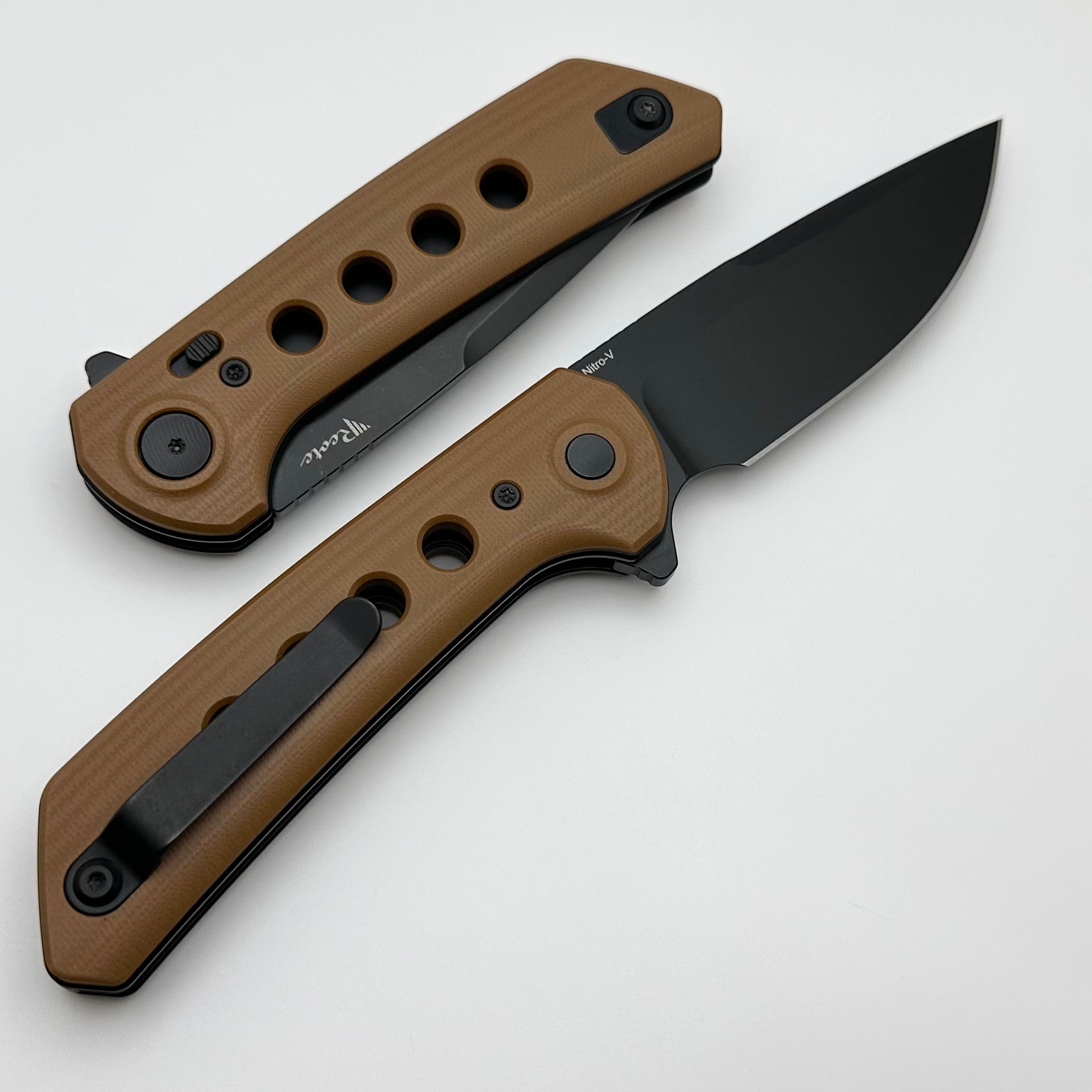 Reate Knives PL-XF Premium Folding Knife with Tan G-10 Handles & PVD Nitro-V Blade