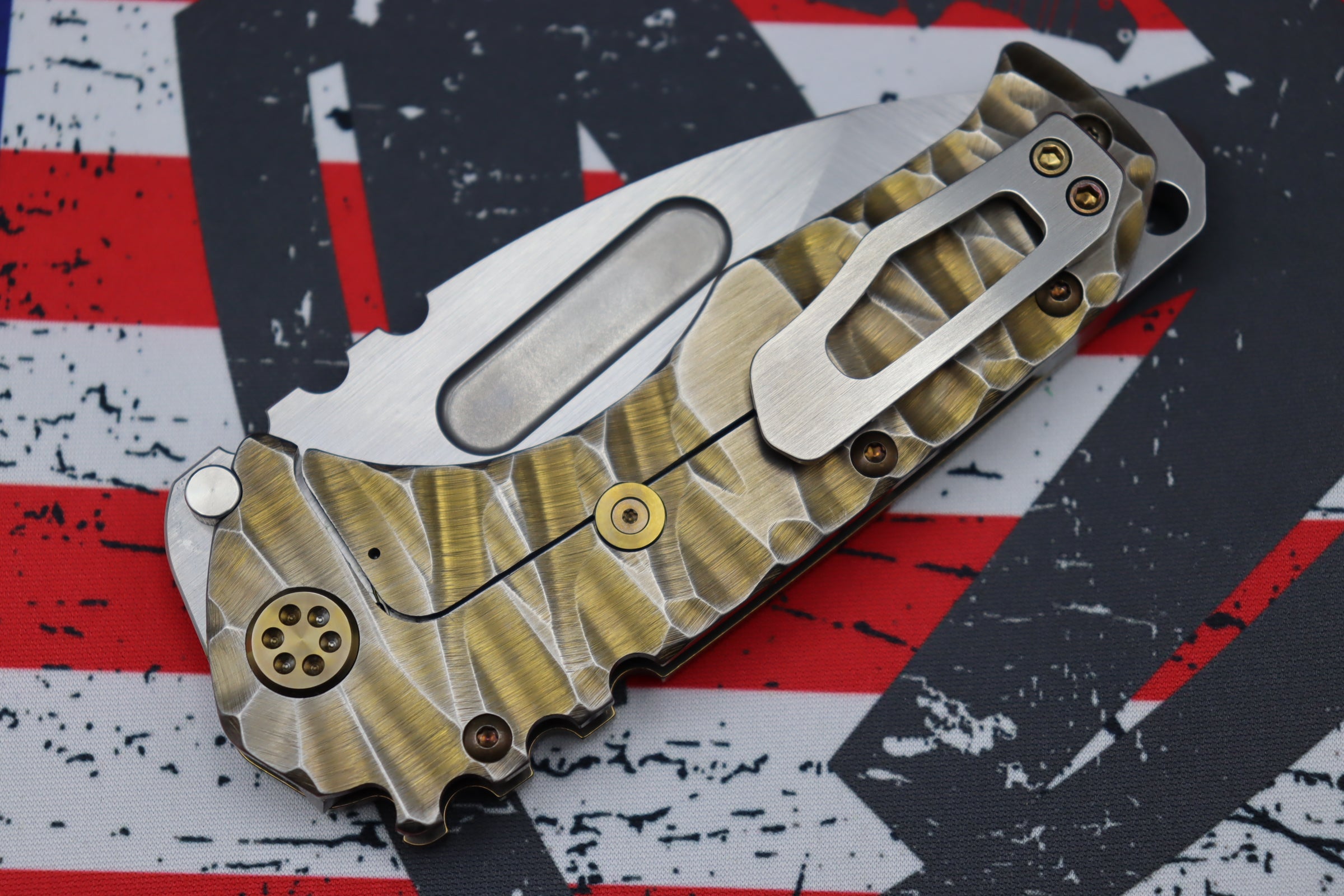 Medford Knife Praetorian T - Premium Drop Point Satin S35 Blade with Bronze Accents & Brushed Silver Predator Handles